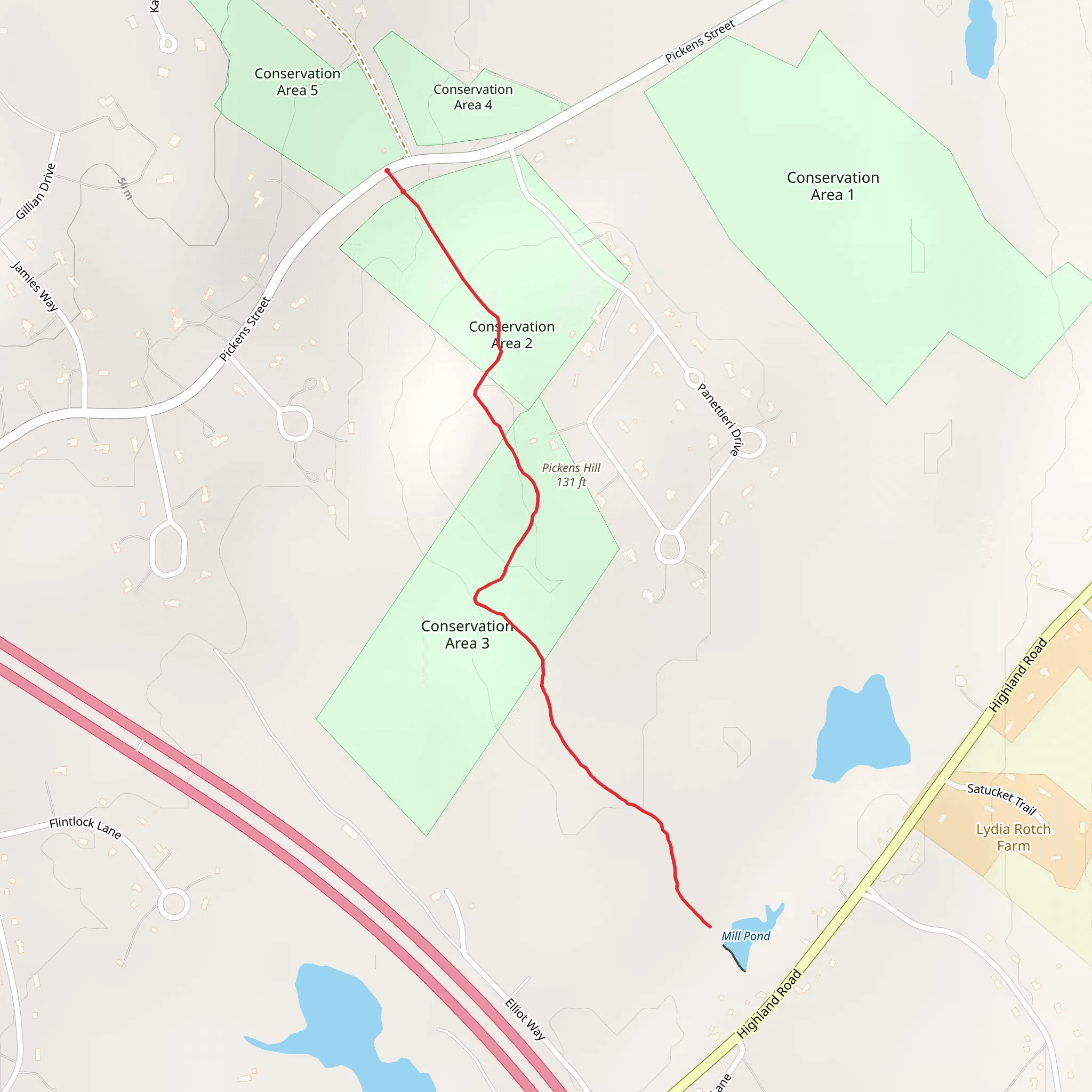 Mill Pond, Conservation Area 2 and 3 Trail from Pickens Street mobile static map