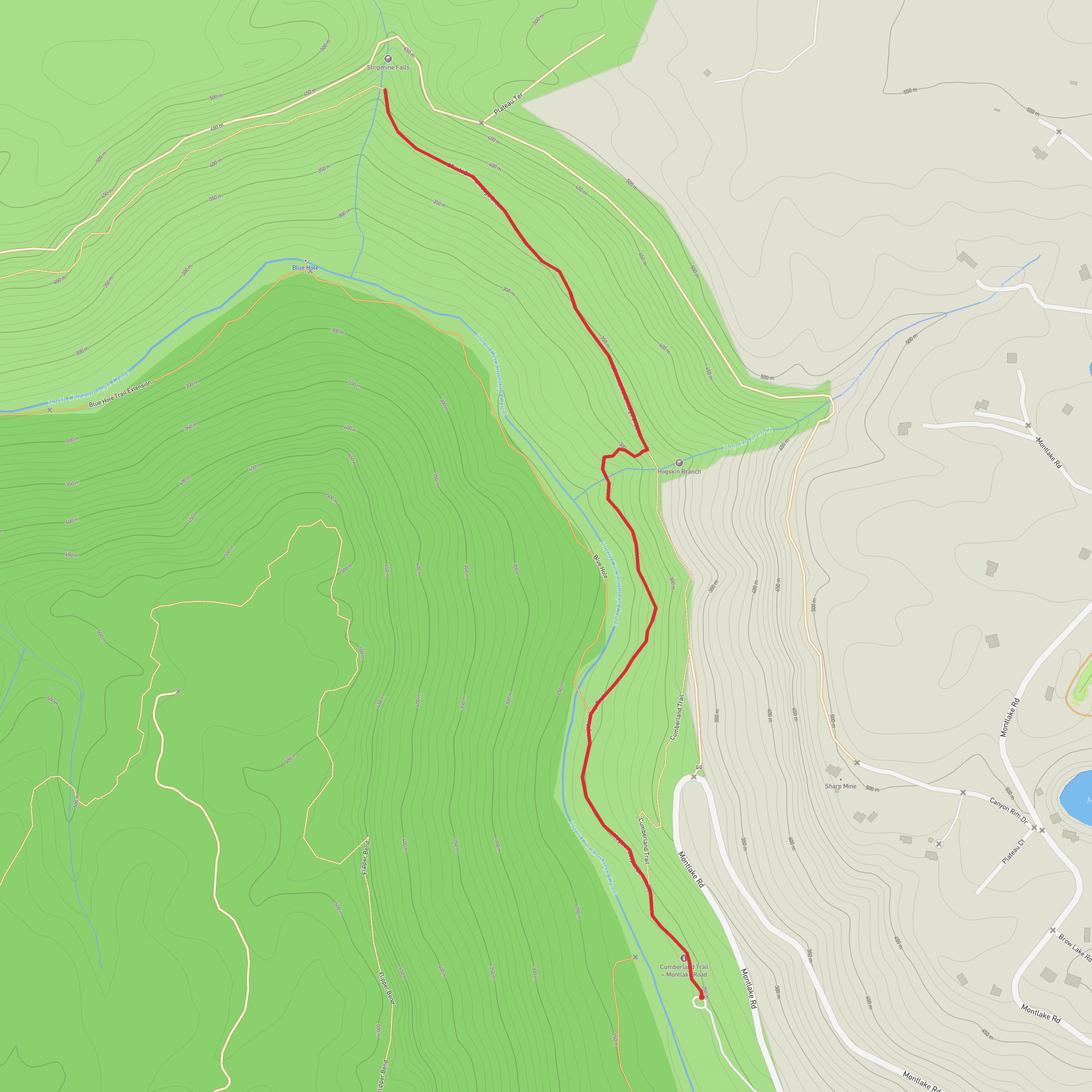 Stripmine Falls via Cumberland Trail mobile static map