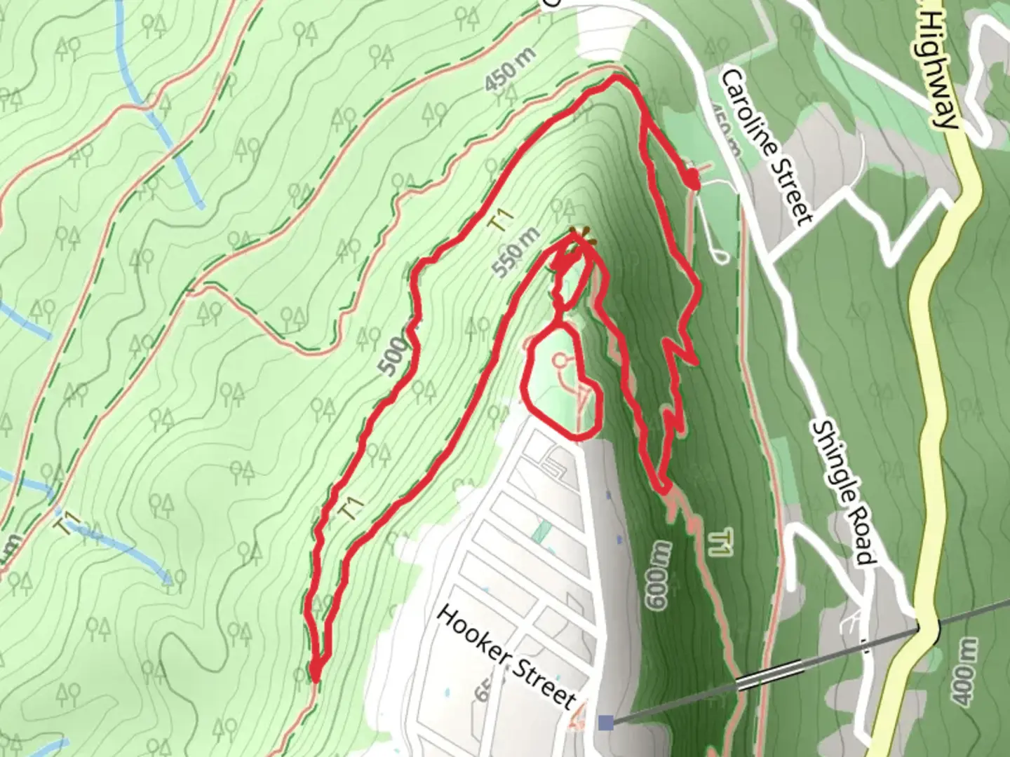 An image depicting the trail Point Park and Mountain Beautiful Loop Trail and its surrounding area.