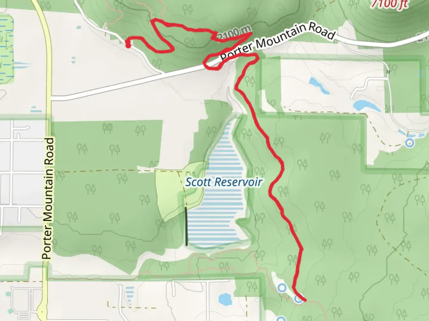 An image depicting the trail Osprey Connector Trail via Timber Mesa Trail and its surrounding area.