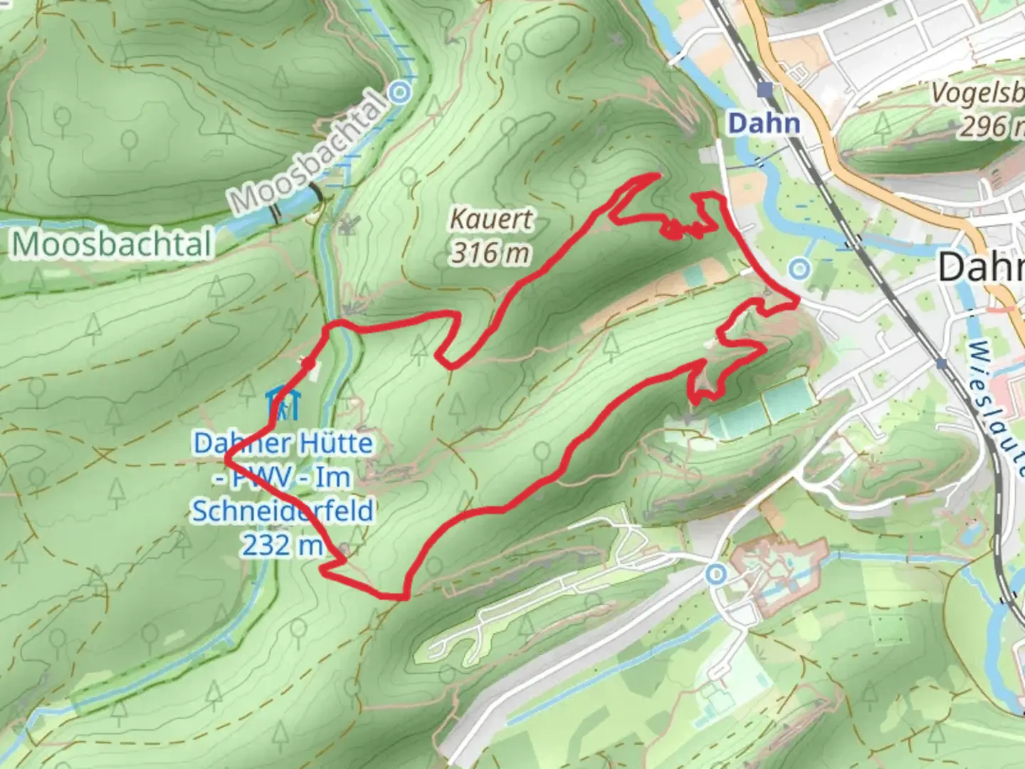 An image depicting the trail Kauert Tour Dahner Felsenpfad and its surrounding area.