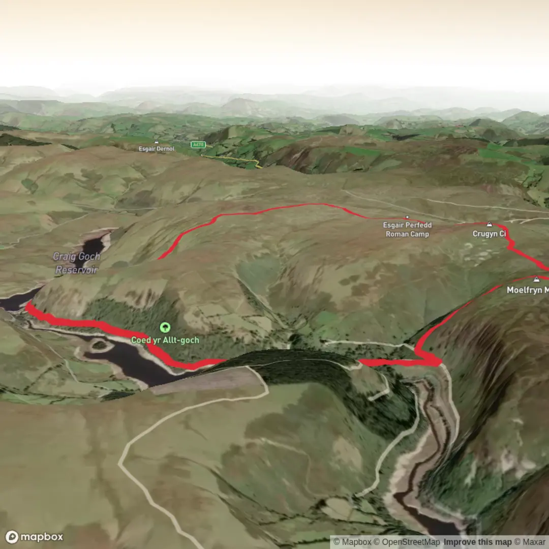 An image depicting the trail Penygareg Reservour Loop and its surrounding area.