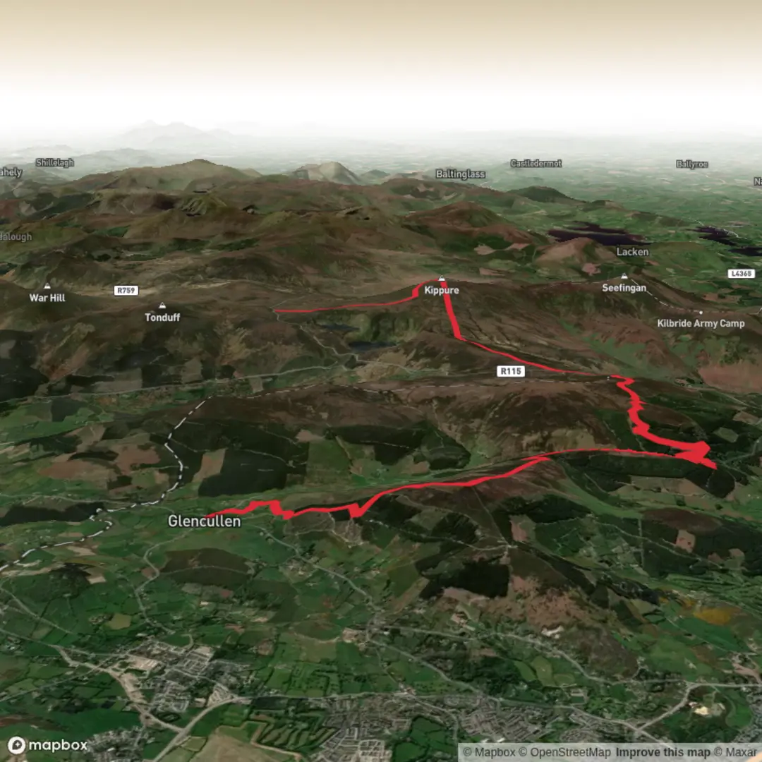 An image depicting the trail Fox's to Kippure and its surrounding area.