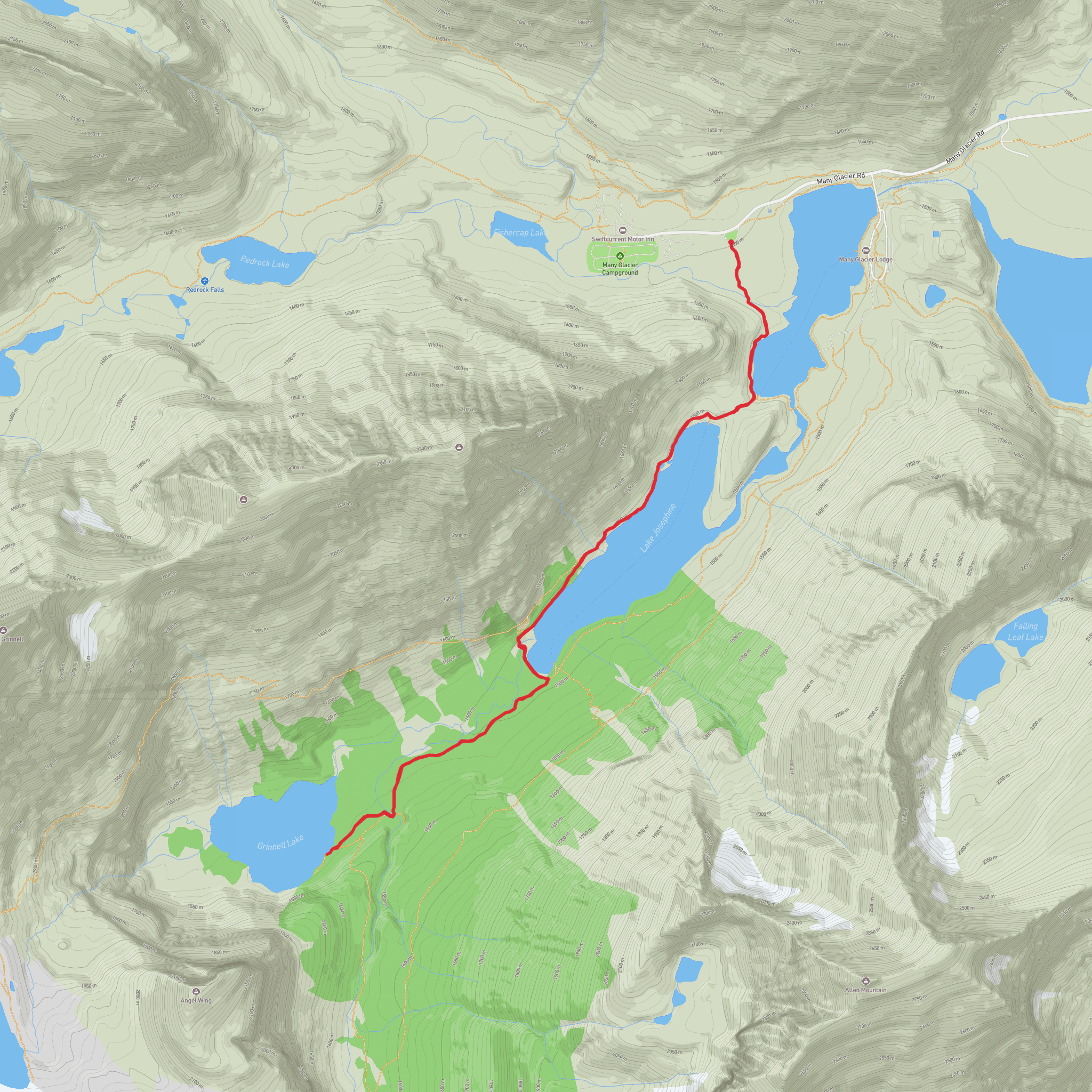 Grinnell Lake, Lake Josephine and Swiftcurrent Lake mobile static map
