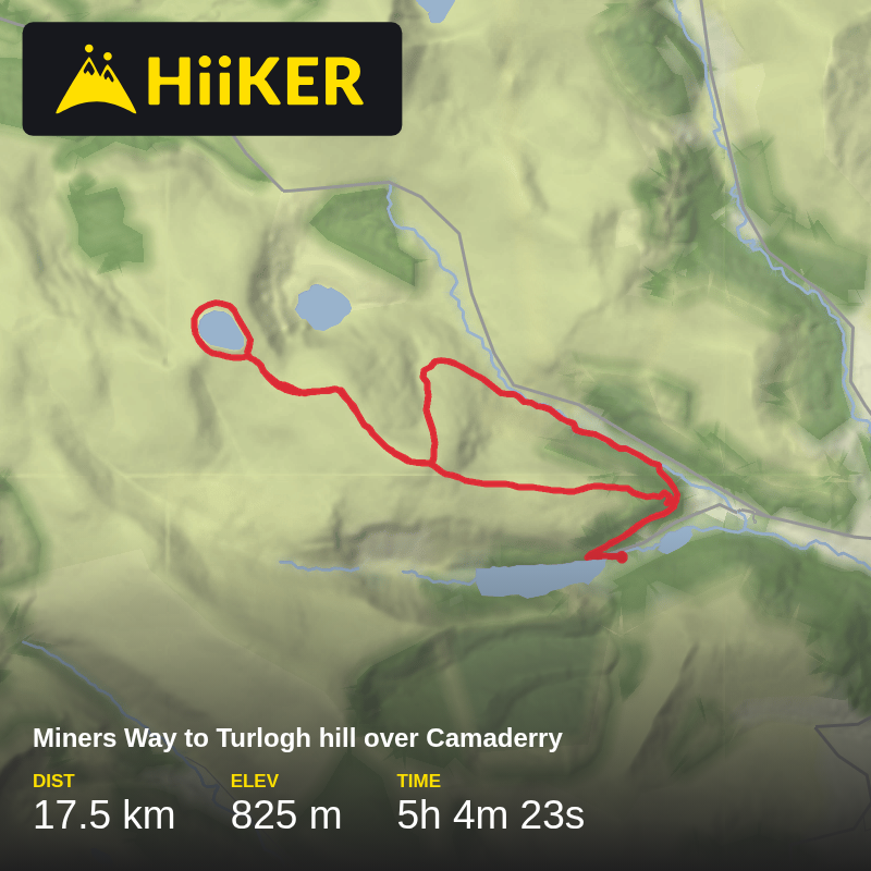 A map preview of the recording Miners Way to Turlogh hill over Camaderry.
