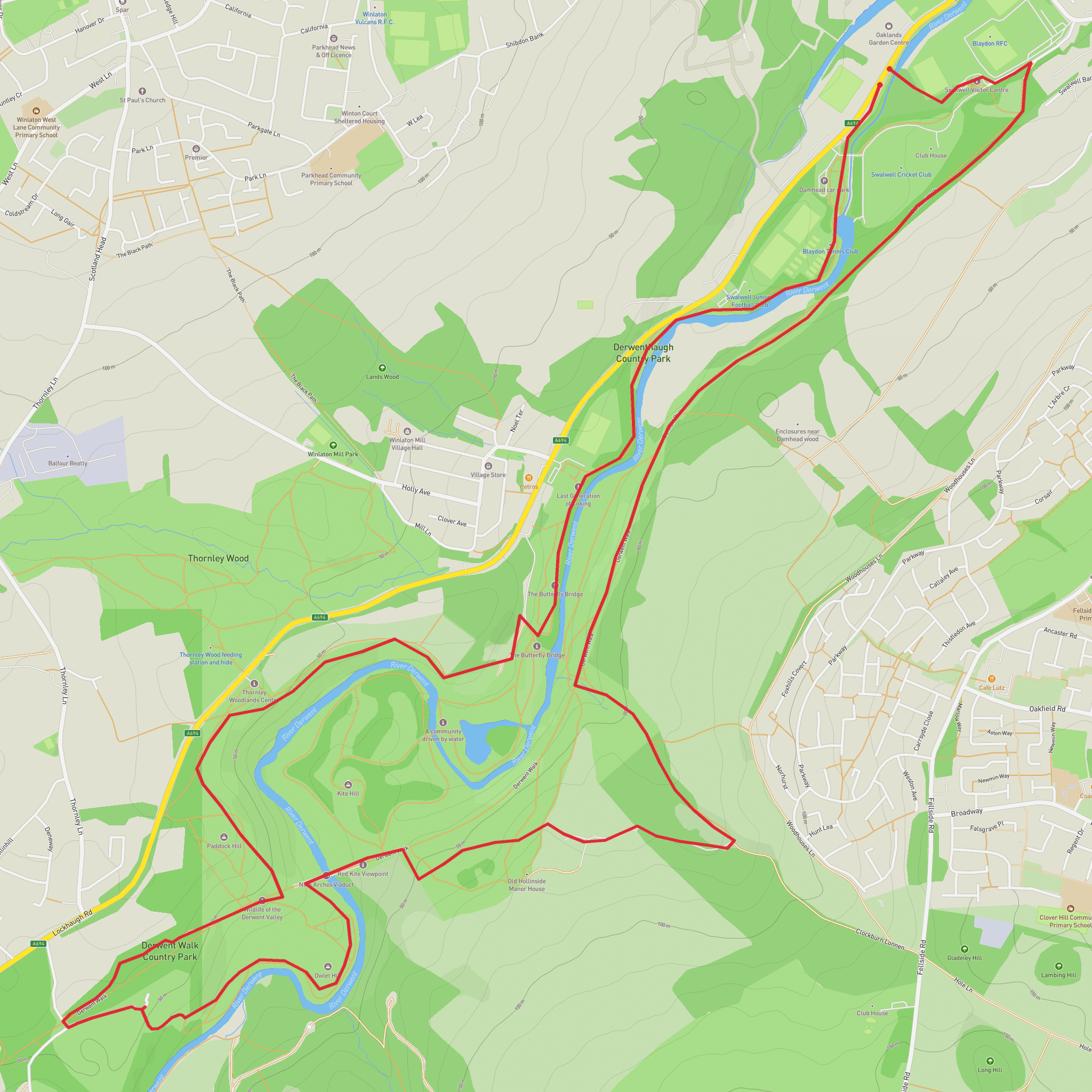 Derwenthaugh, Hollinside and Owlet Hill Loop mobile static map