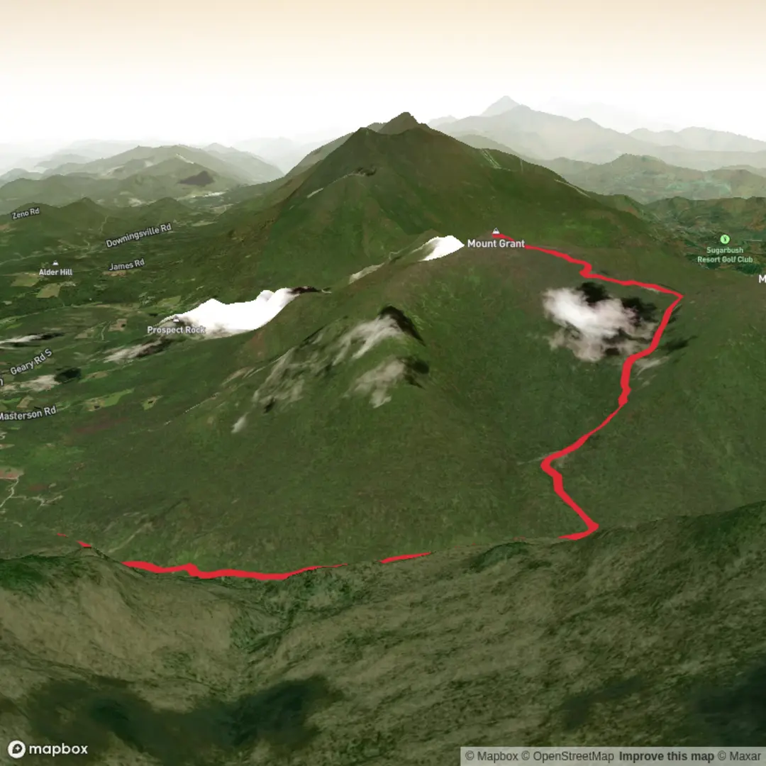 An image depicting the trail Mount Grant via Cooley Glen Trail and Vermont Long Trail and its surrounding area.