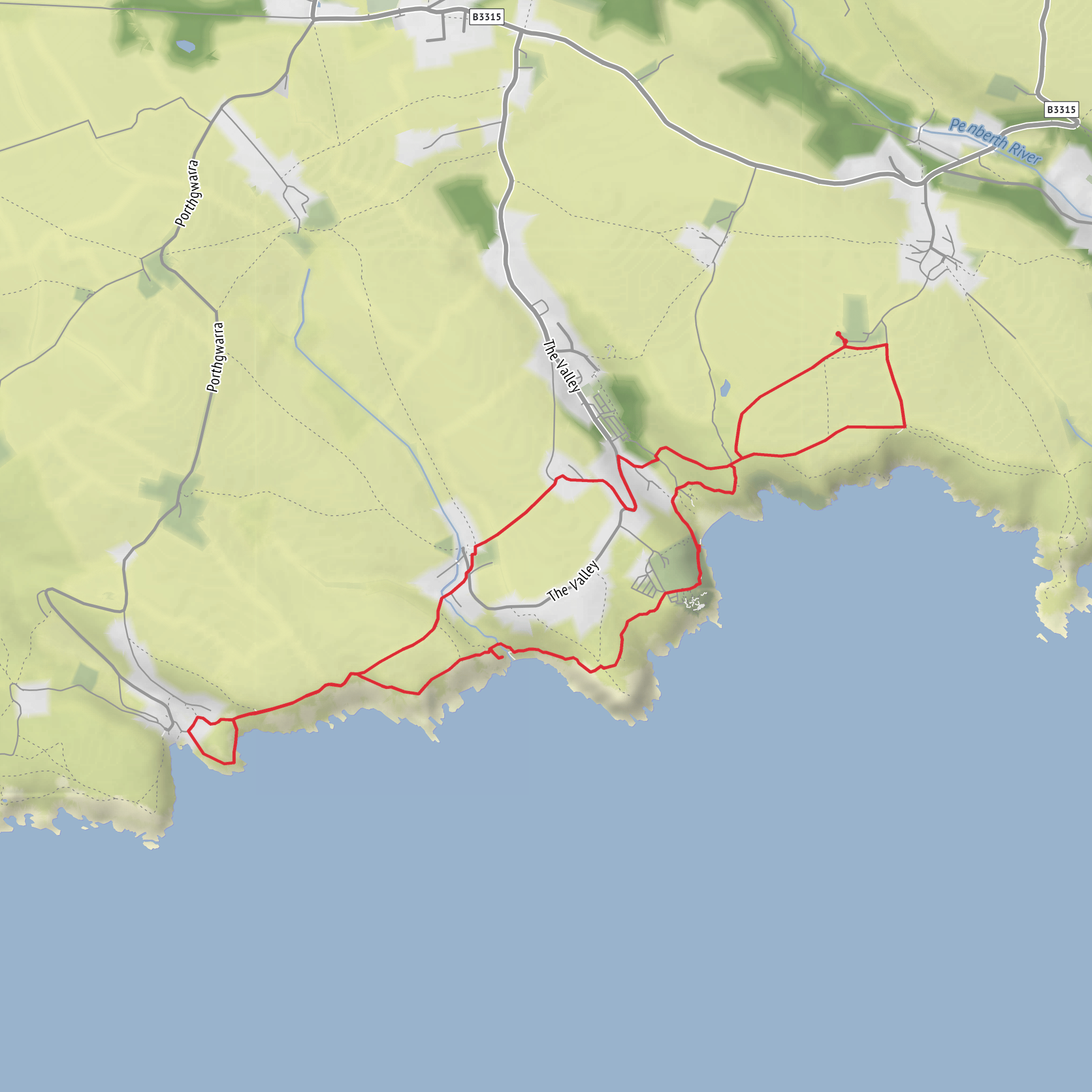 Carn Scathe and Porth Chapel from Treen Farm Campsite mobile static map