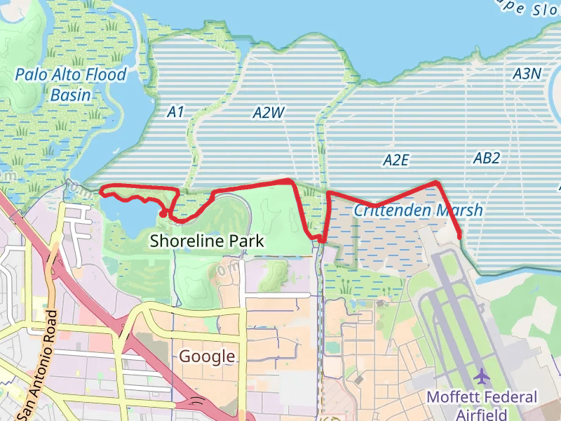 Shoreline Lake via San Francisco Bay Trail