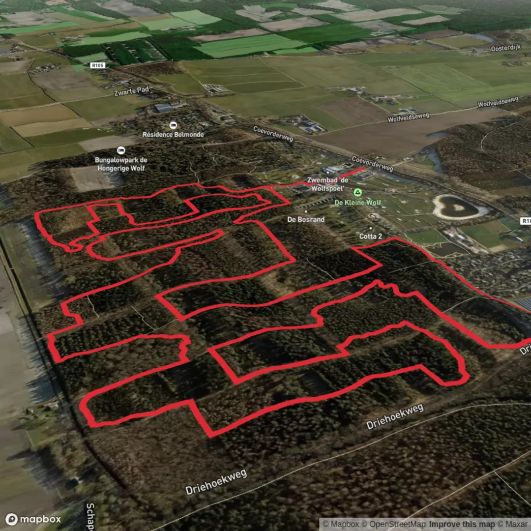 An image depicting the trail Hoogengraven Loop and its surrounding area.