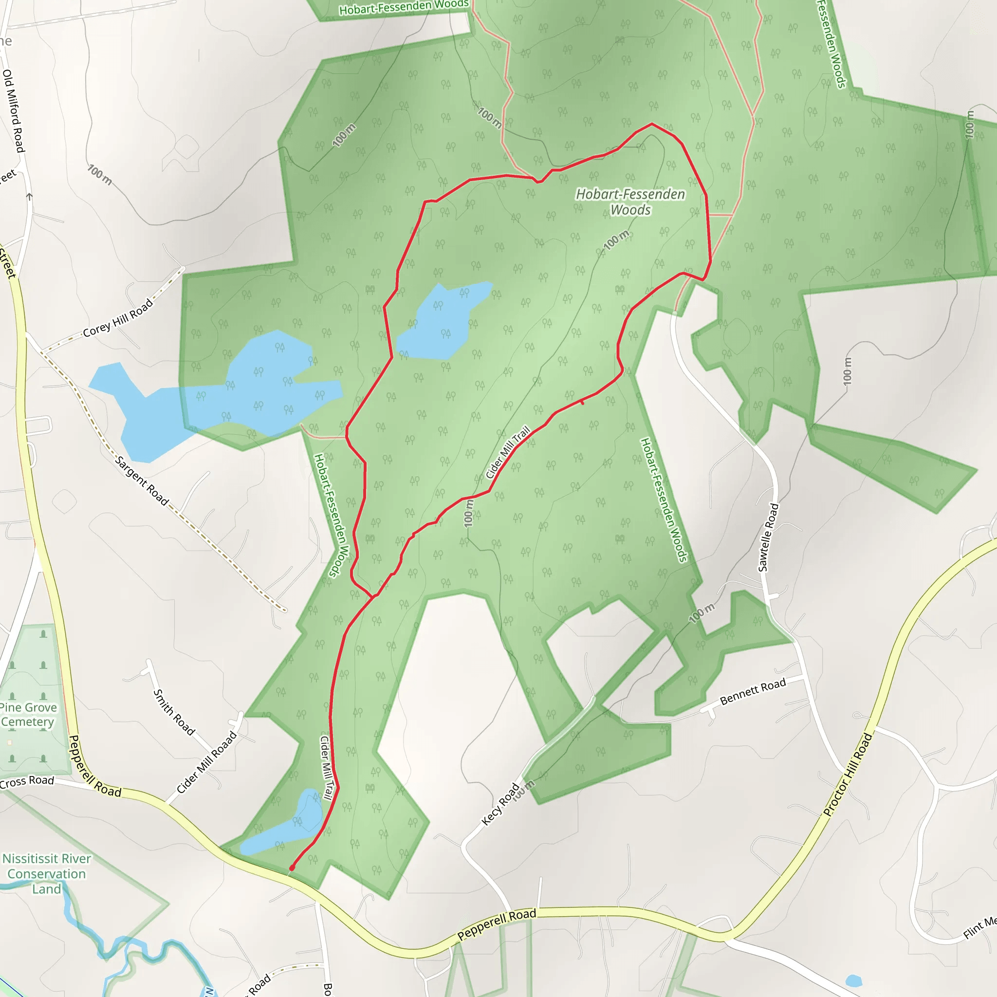 Cider Mill Trail Loop - Hobart-Fessenden Woods mobile static map