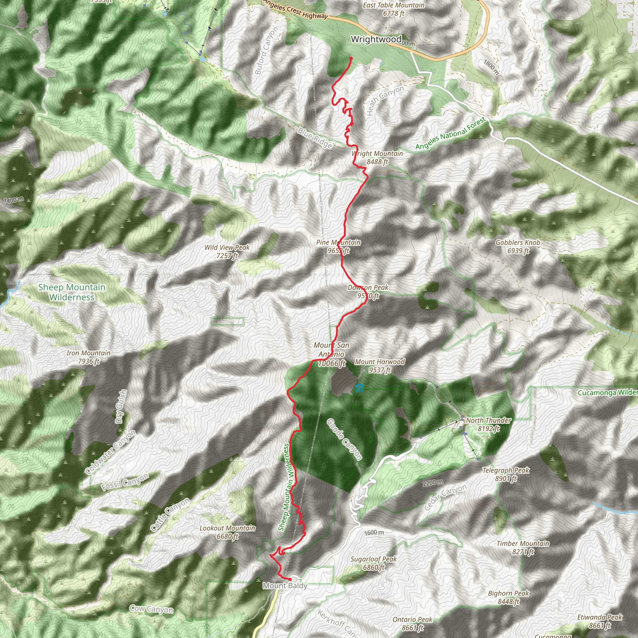 Mount Baldy to Acorn Drive via Bear Canyon Trail mobile static map