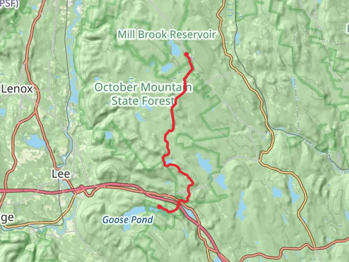 An image depicting the trail Bald Top and Becket Mountain from Ashley Lake and its surrounding area.