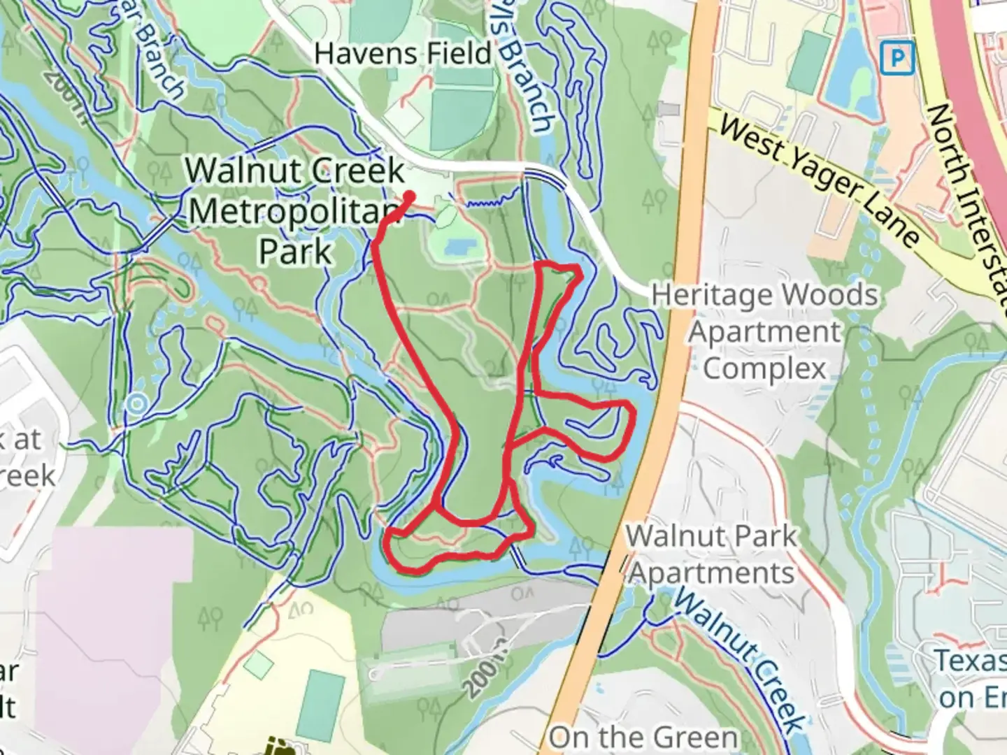 An image depicting the trail Pool Lot Trail and Severe Consequences Loop and its surrounding area.
