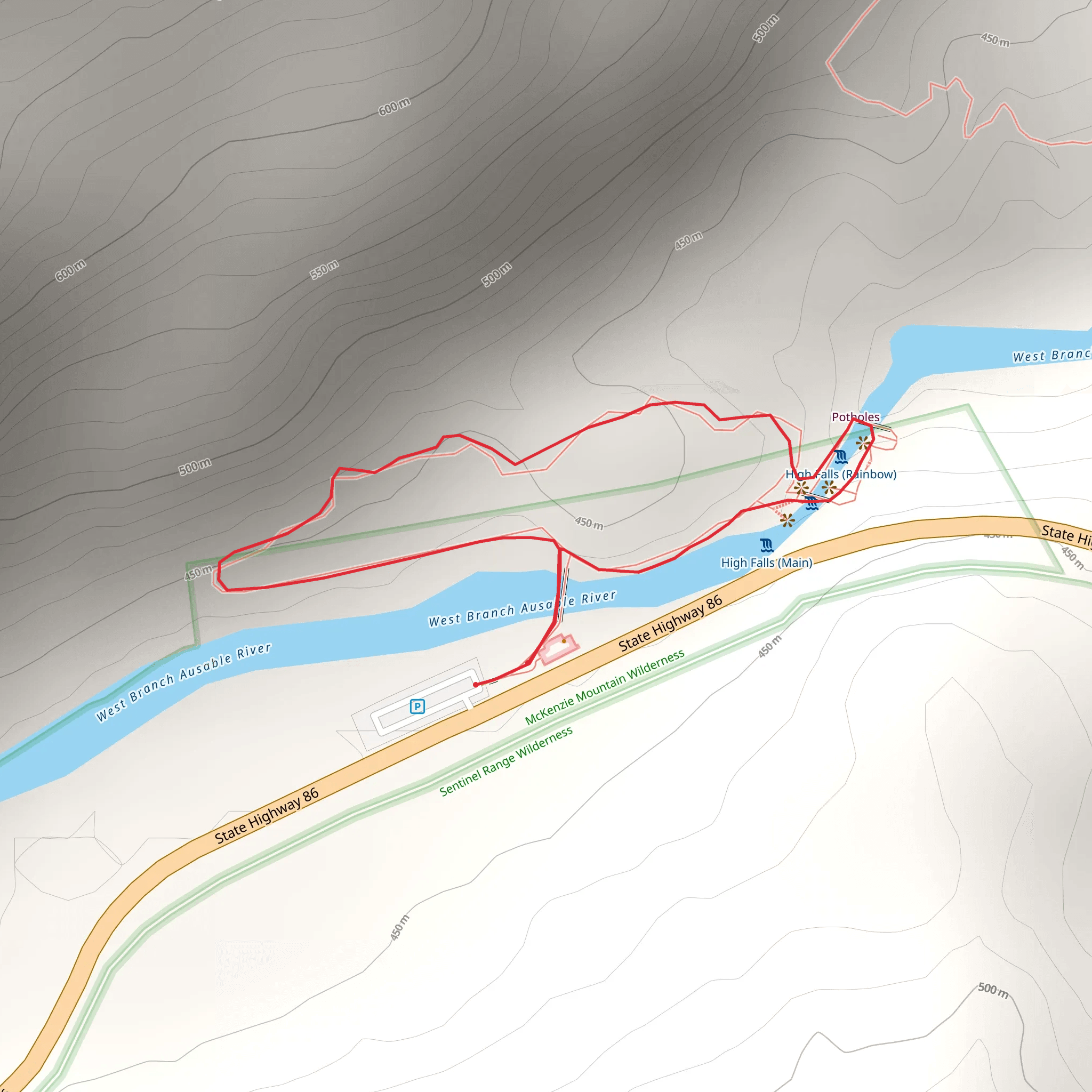 West Branch Ausable River - High Falls Loop mobile static map