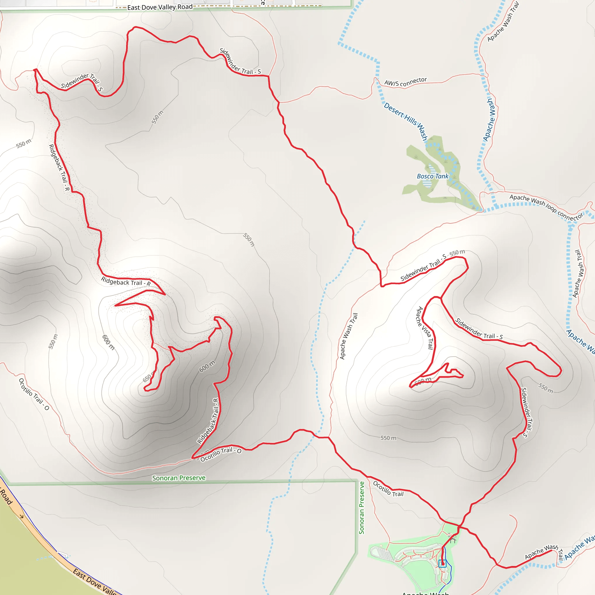 Sidewinder - Ocotillo and Ridgeback Loop Trail mobile static map