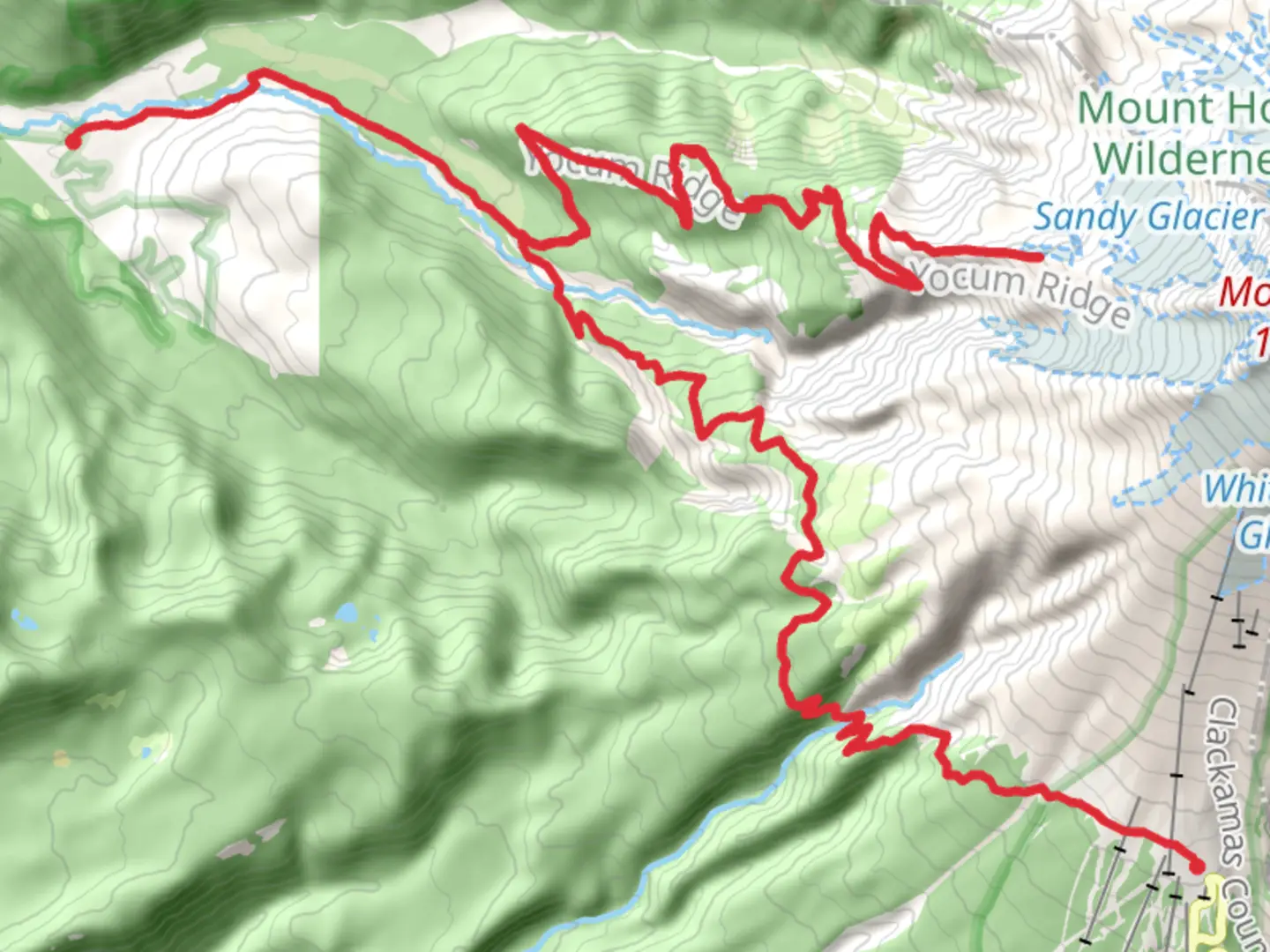 An image depicting the trail Sandy River, Sandy Glacier and Pacific Crest Trail and its surrounding area.
