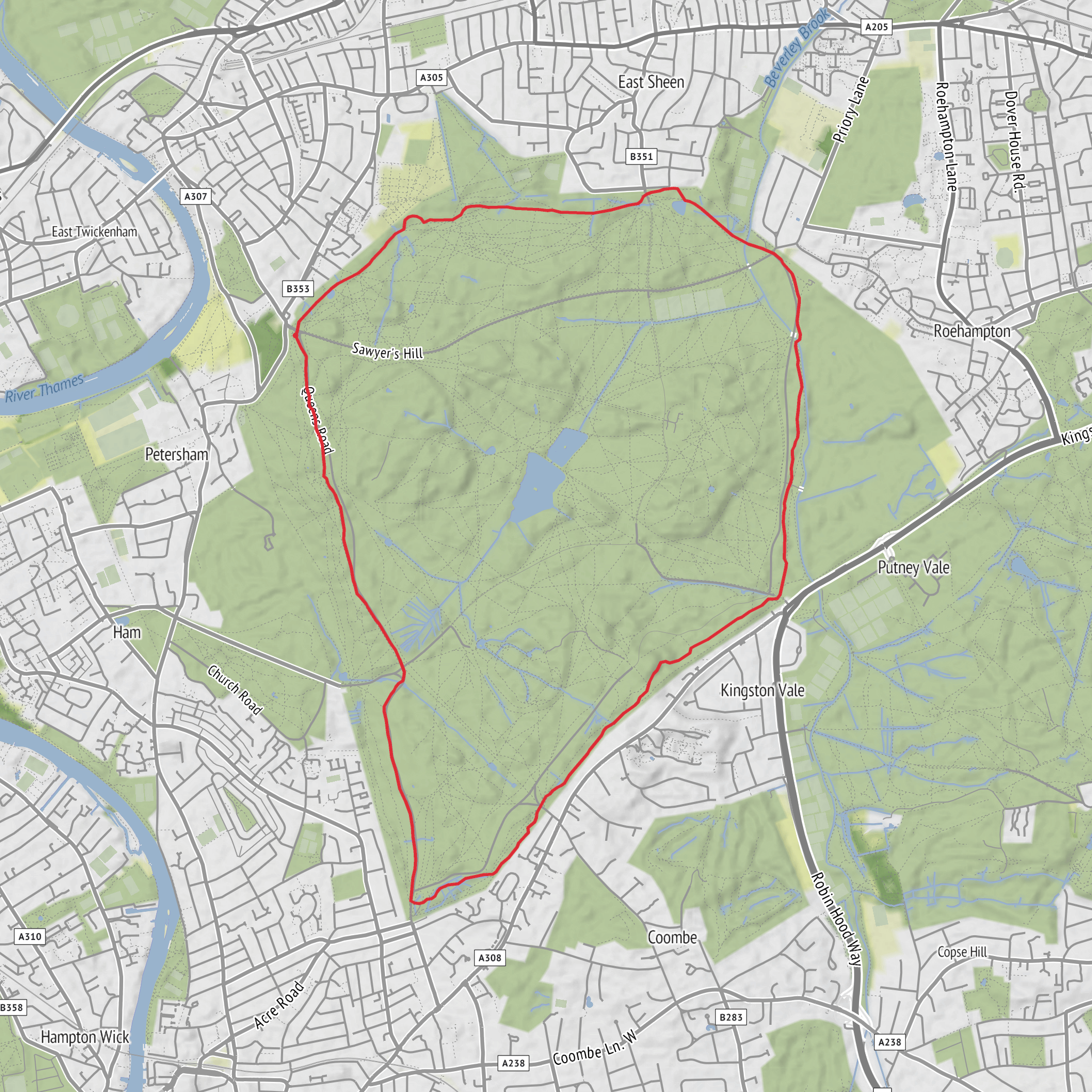 Hike around Richmond Park mobile static map