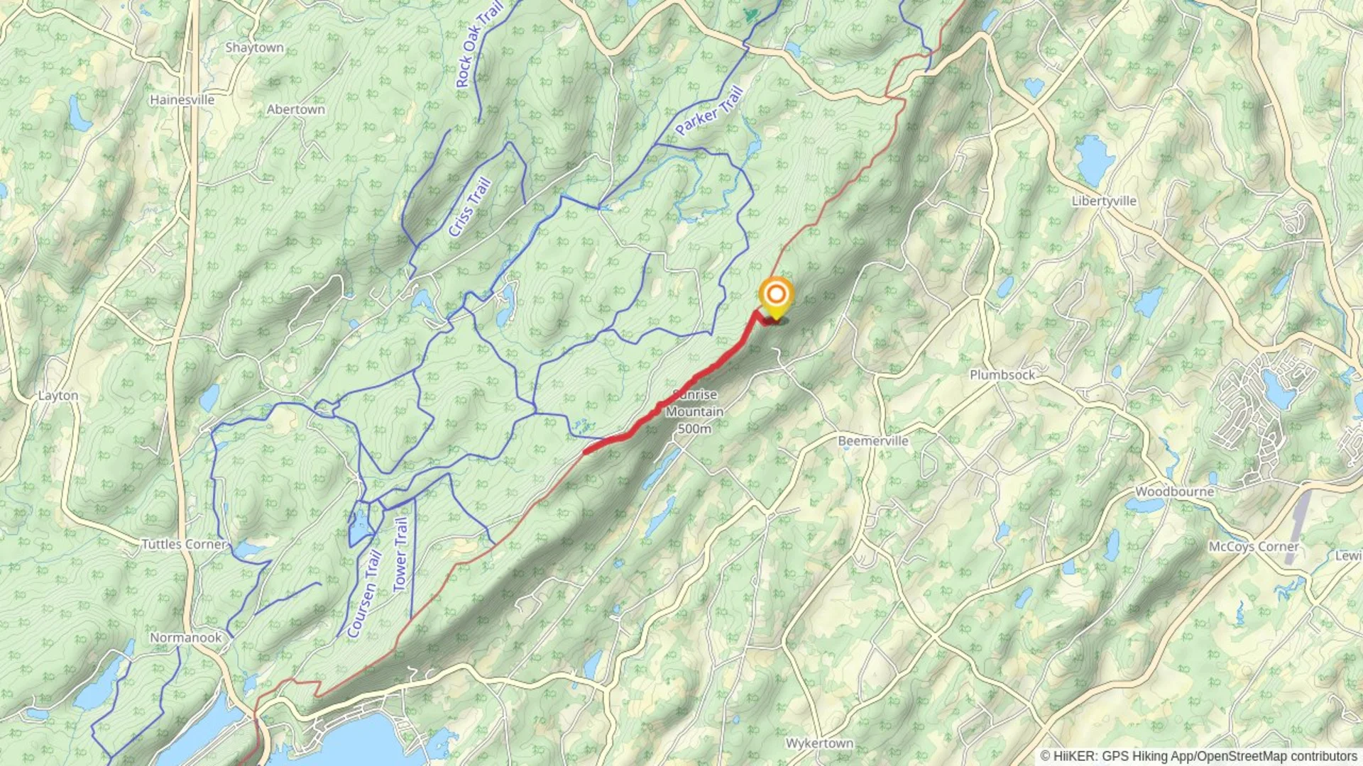 An image depicting the trail Sunrise Mountain via Appalachian Trail - Short and its surrounding area.
