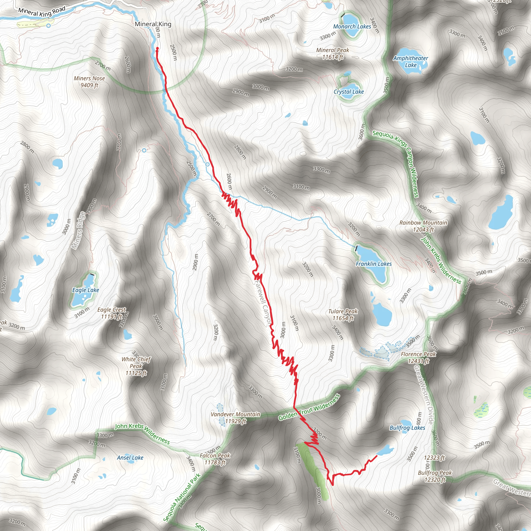 Farewell Gap Trail and Bullfrog Lakes Trail mobile static map
