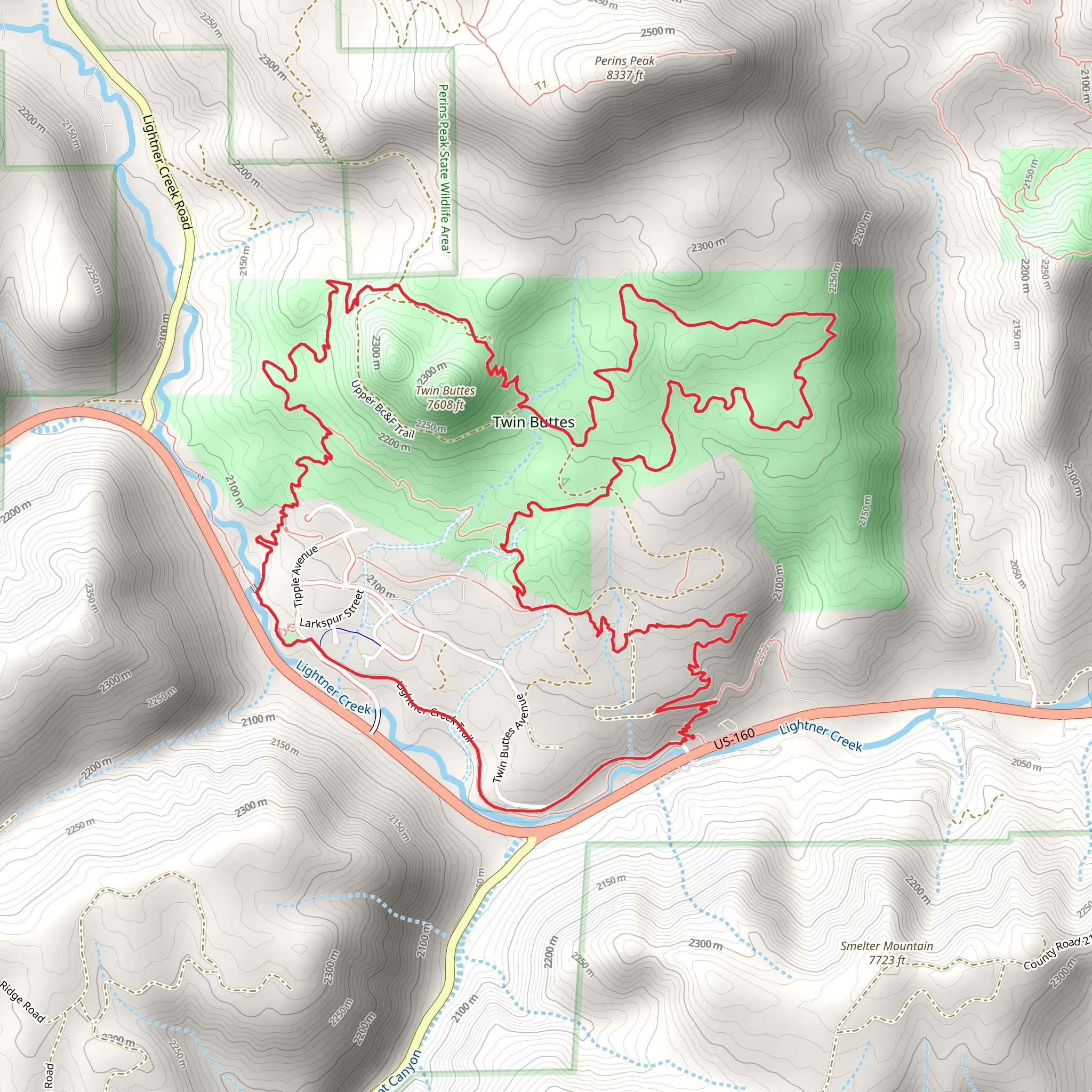 Twin Buttes, Cliff Rock, Lowe and Upper Twin Buttes Loop Trail mobile static map