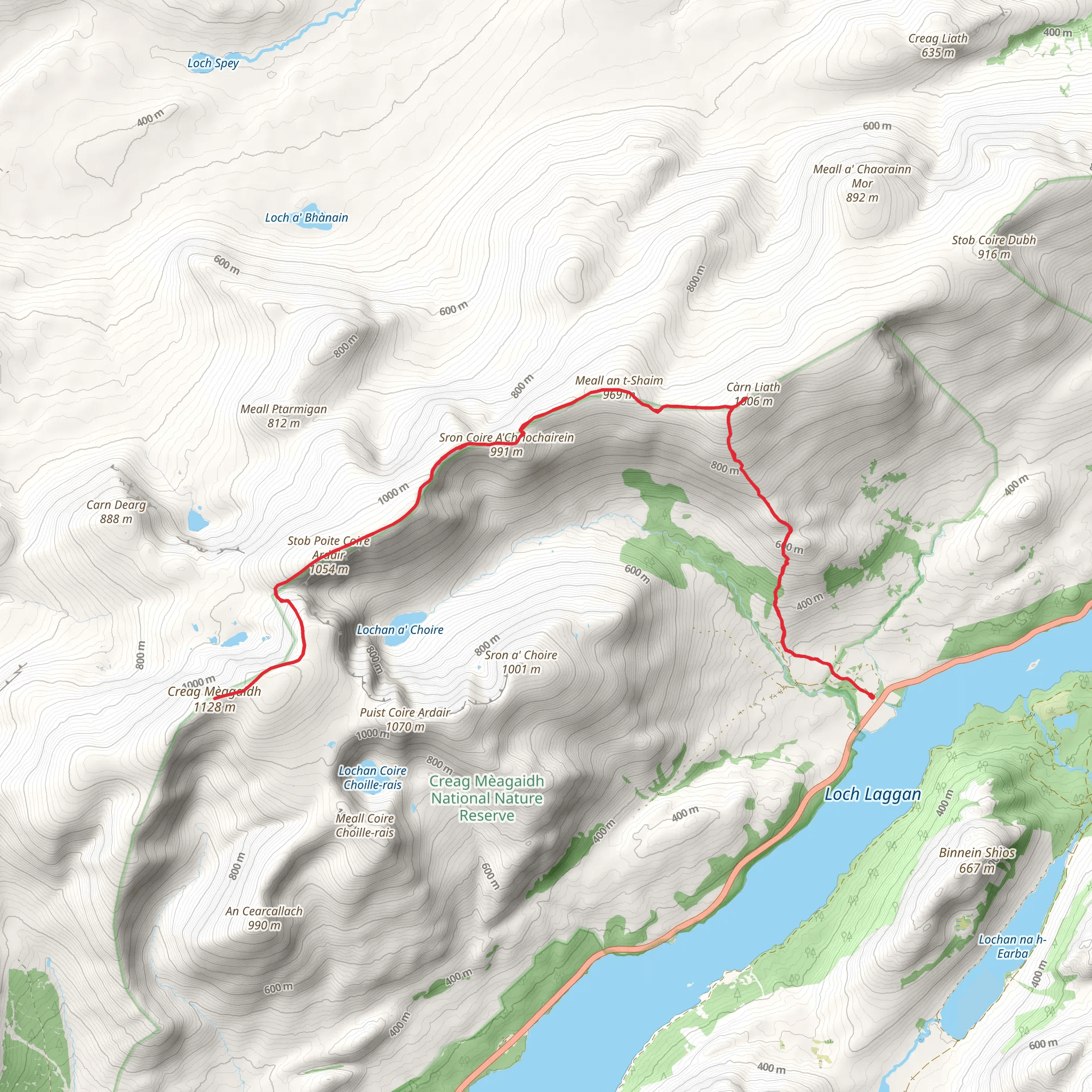 Càrn Liath to Creag Meagaidh mobile static map