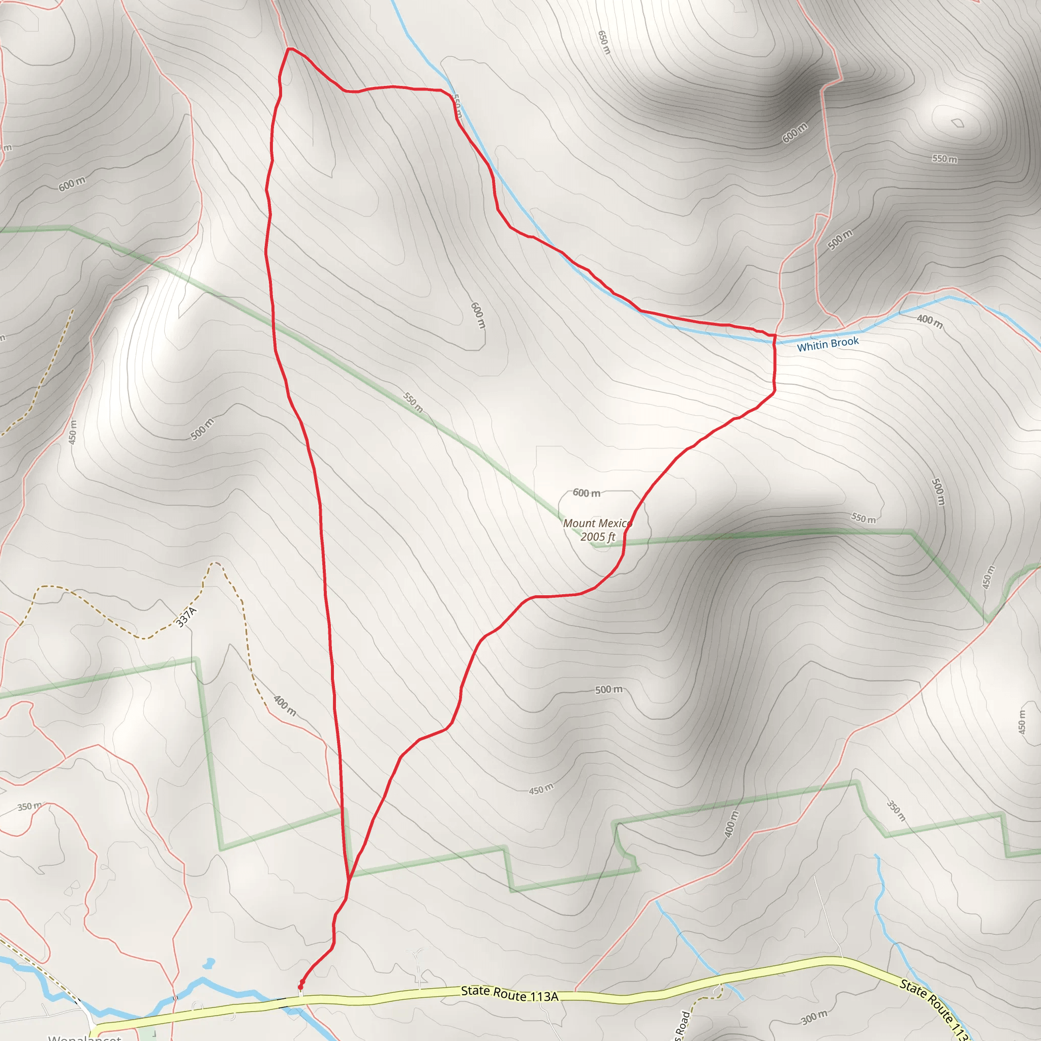 Mount Mexico via Cabin, Whitin Brook and Big Rock Cave Loop Trail mobile static map