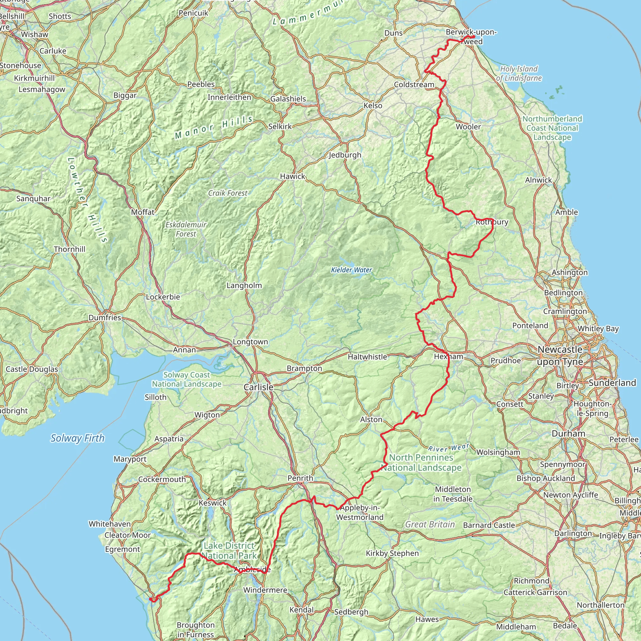 Ravenglass to Berwick - upon - Tweed Walk mobile static map