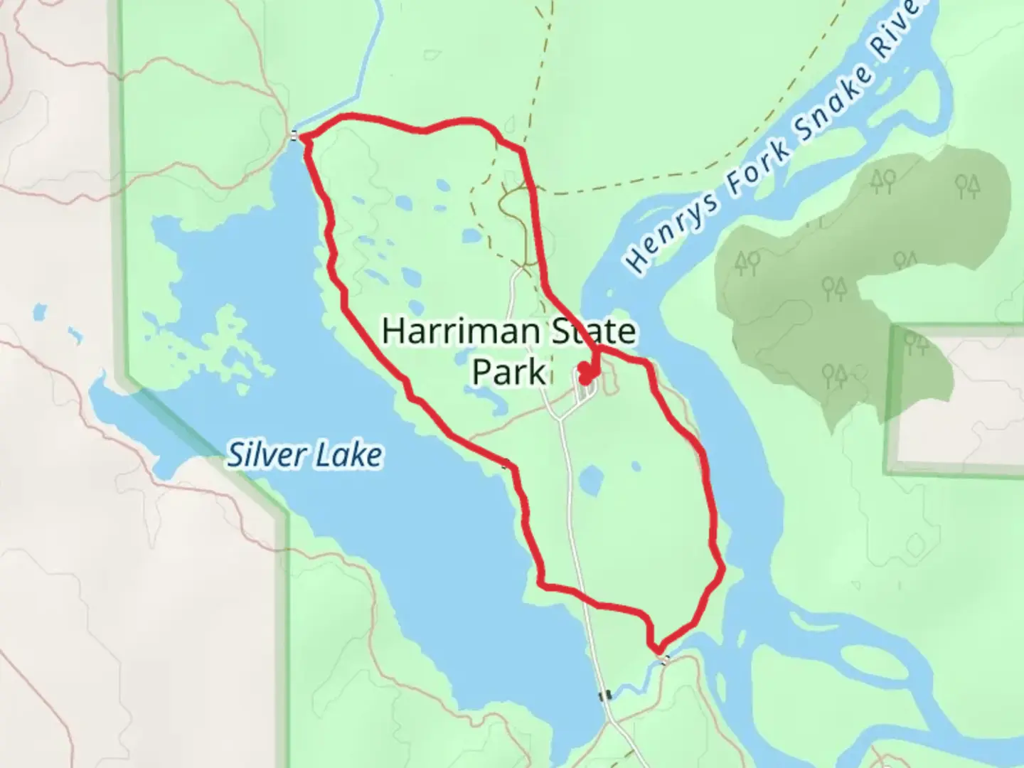An image depicting the trail River Trail and Ranch Big Loop and its surrounding area.