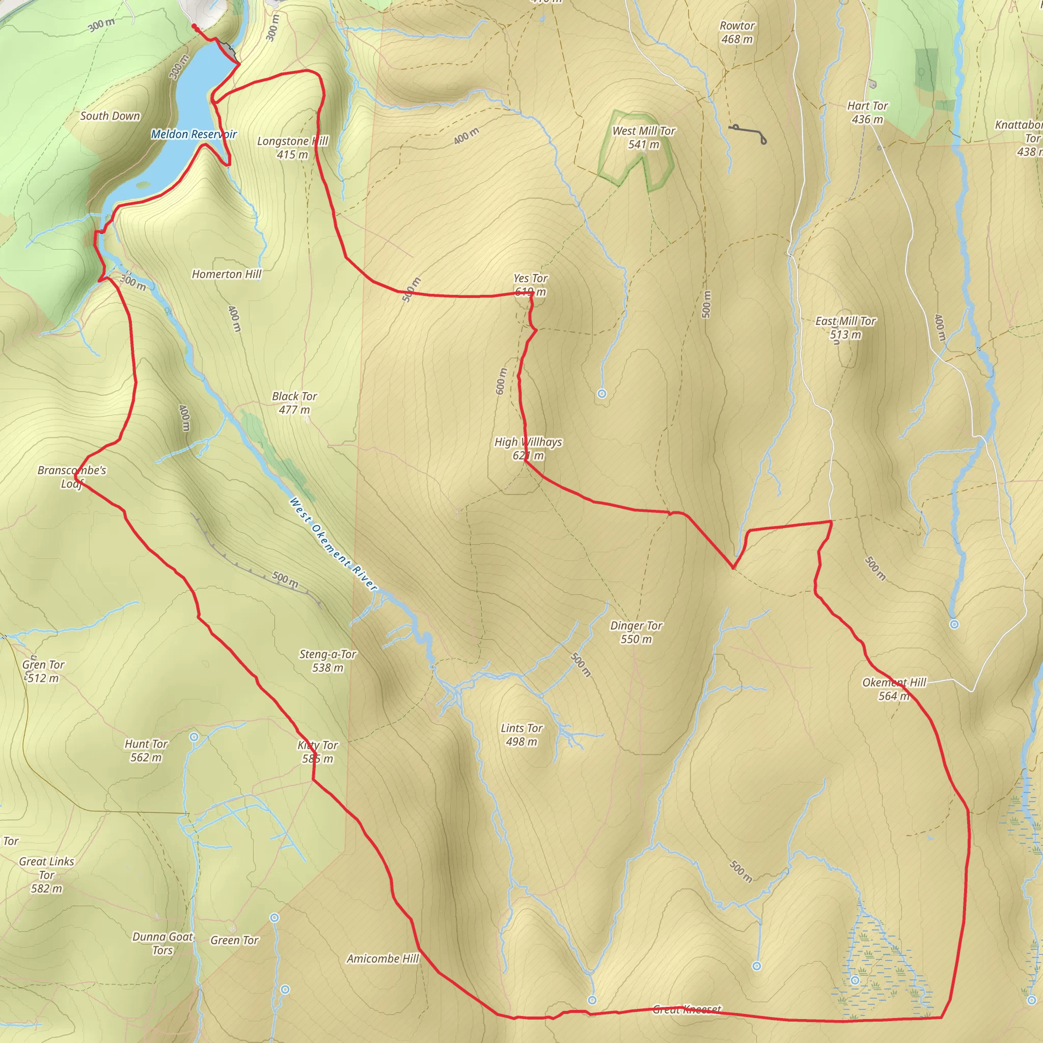 Yes Tor - Cranmere Pool and Amicombe Hill mobile static map