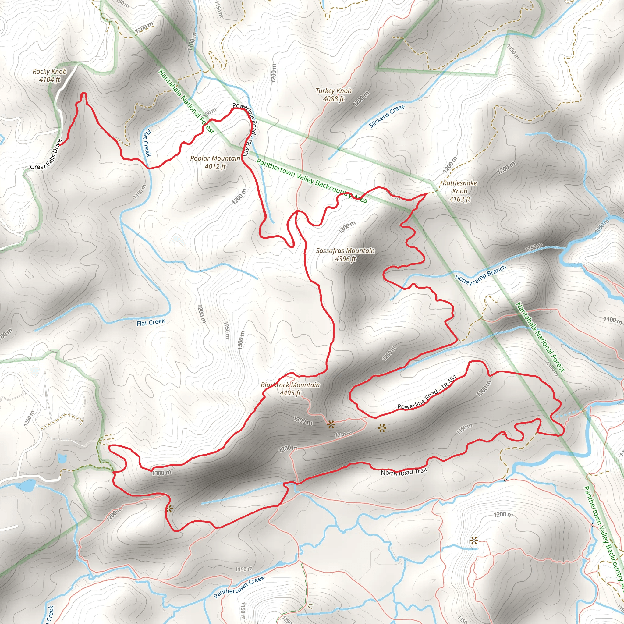 Salt Rock Gap, Powerline Road and Blackrock Loop Trail mobile static map