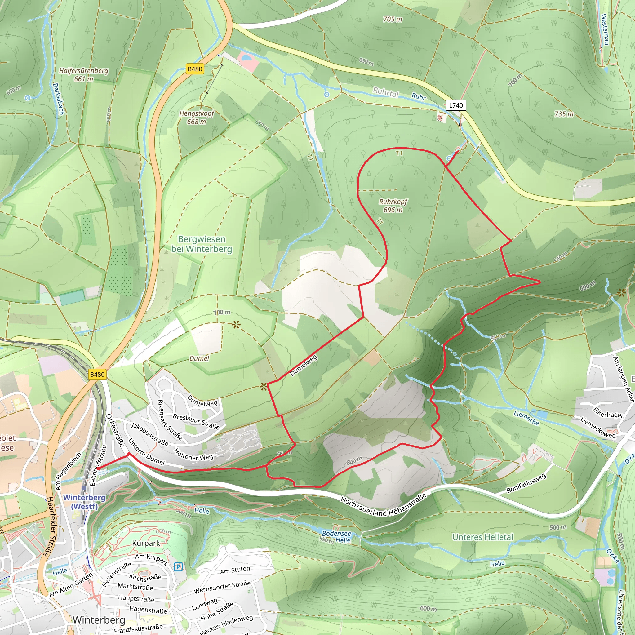 Ruhrquelle and Ruhr Kopf Loop mobile static map
