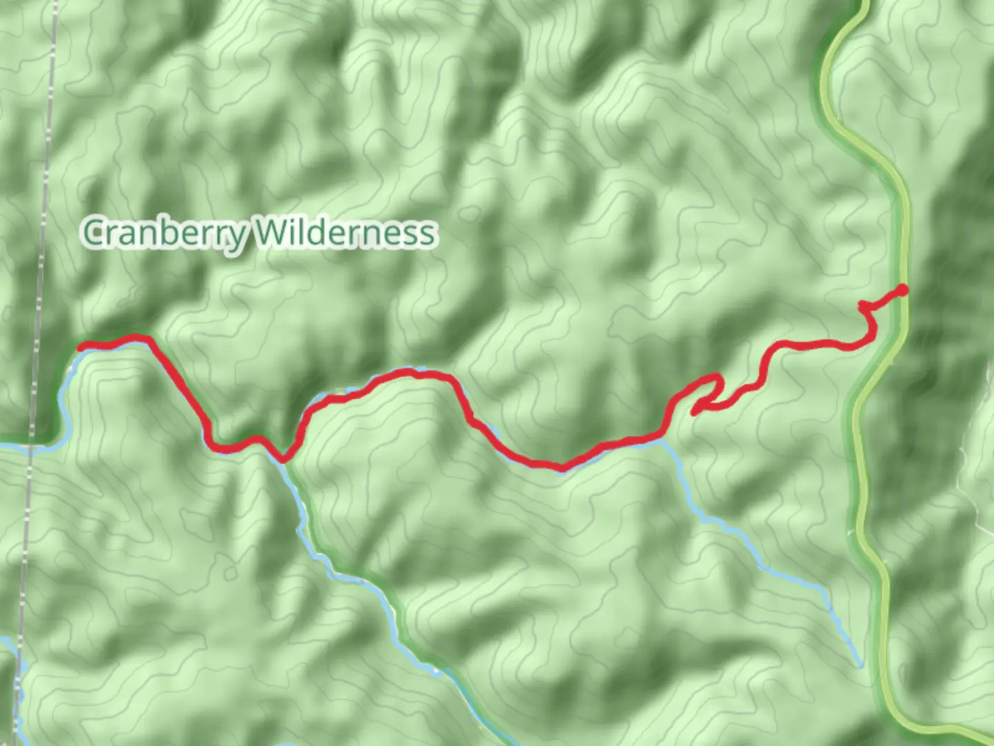 An image depicting the trail Cranberry River via North Fork Trail and its surrounding area.