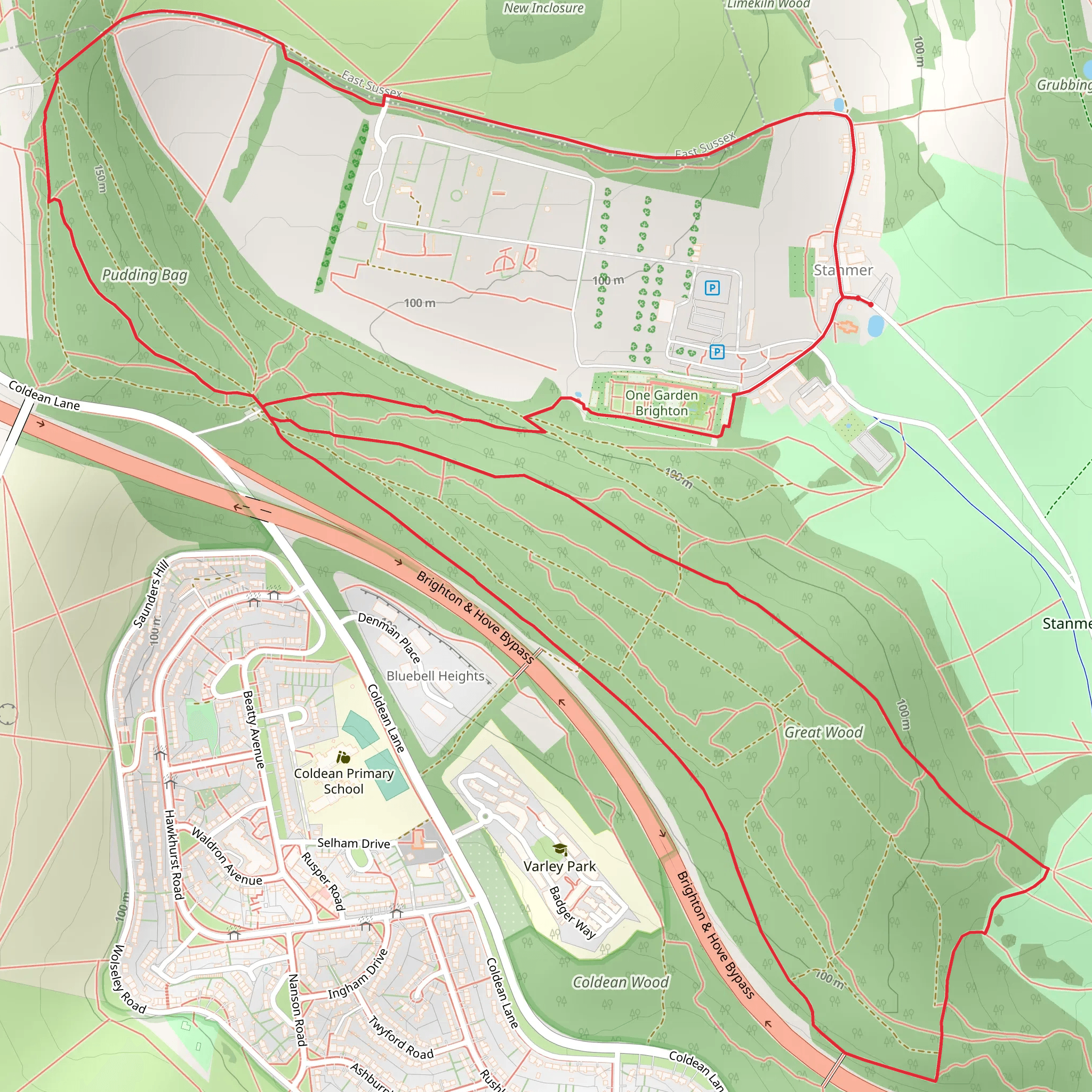 Stanmer Country Park Loop mobile static map