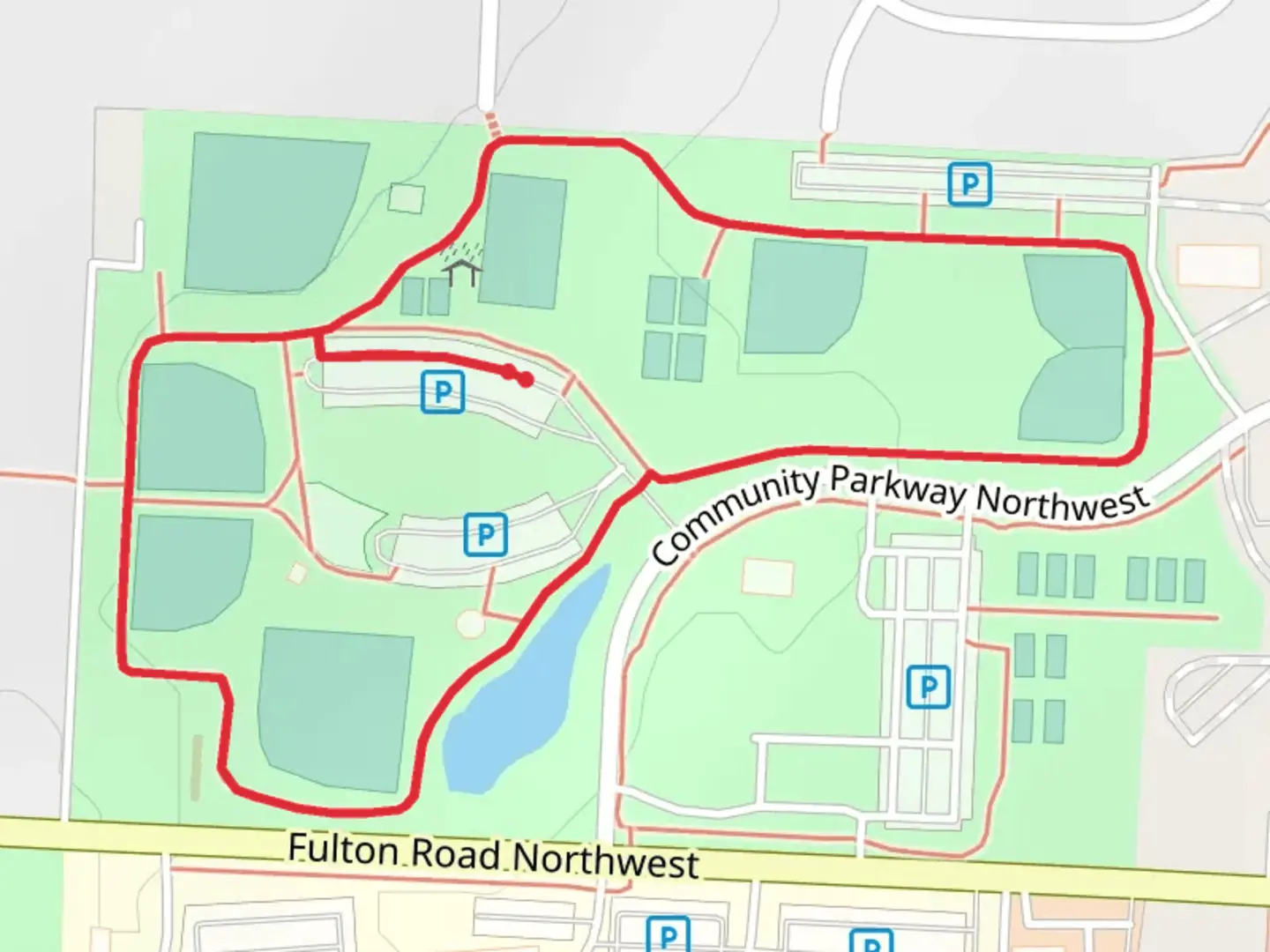 An image depicting the trail Community Park Loop and its surrounding area.