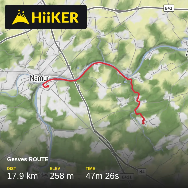 A map preview of the recording Gesves ROUTE.
