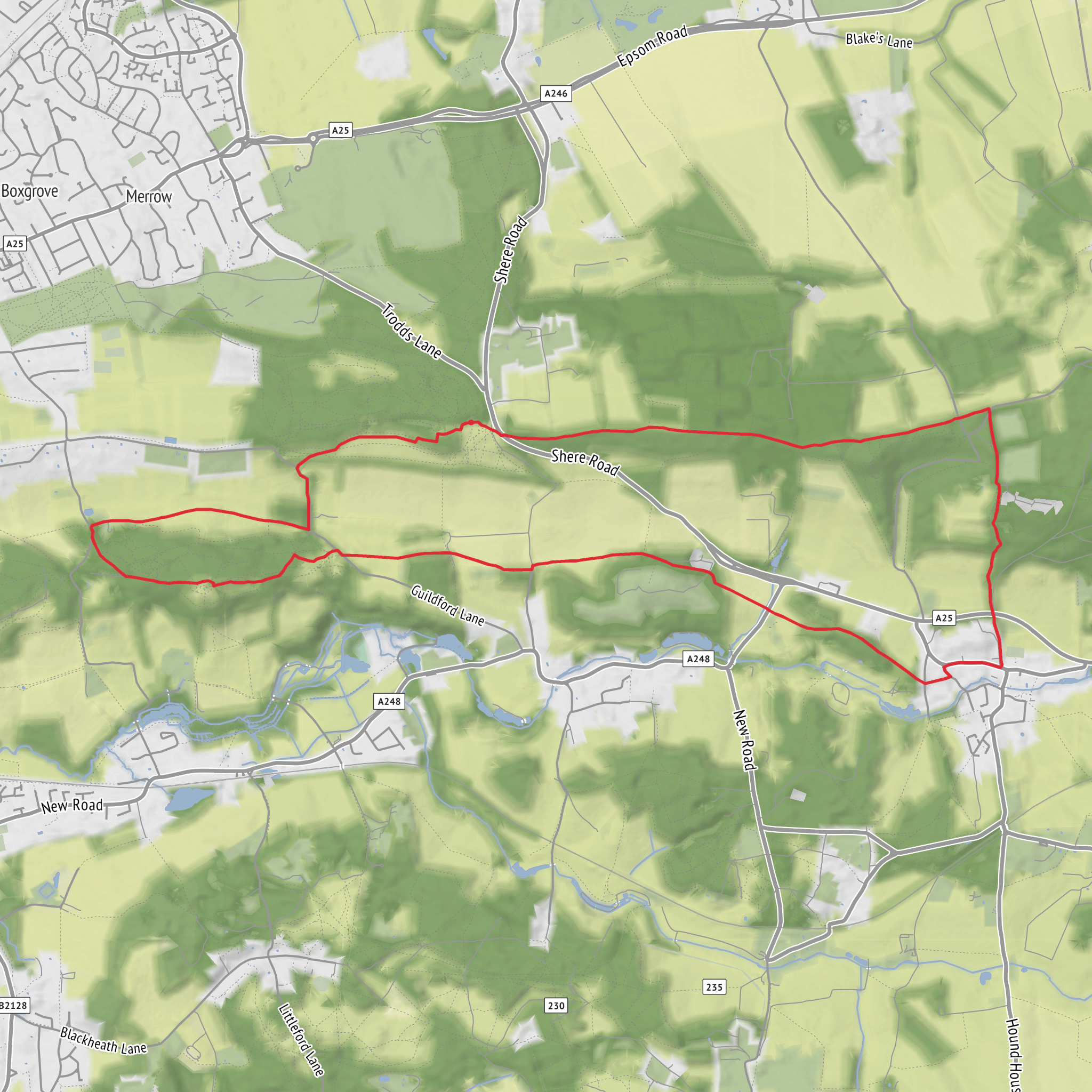 Circular walk from Newlads Corner including Shere and St Martha's Church mobile static map