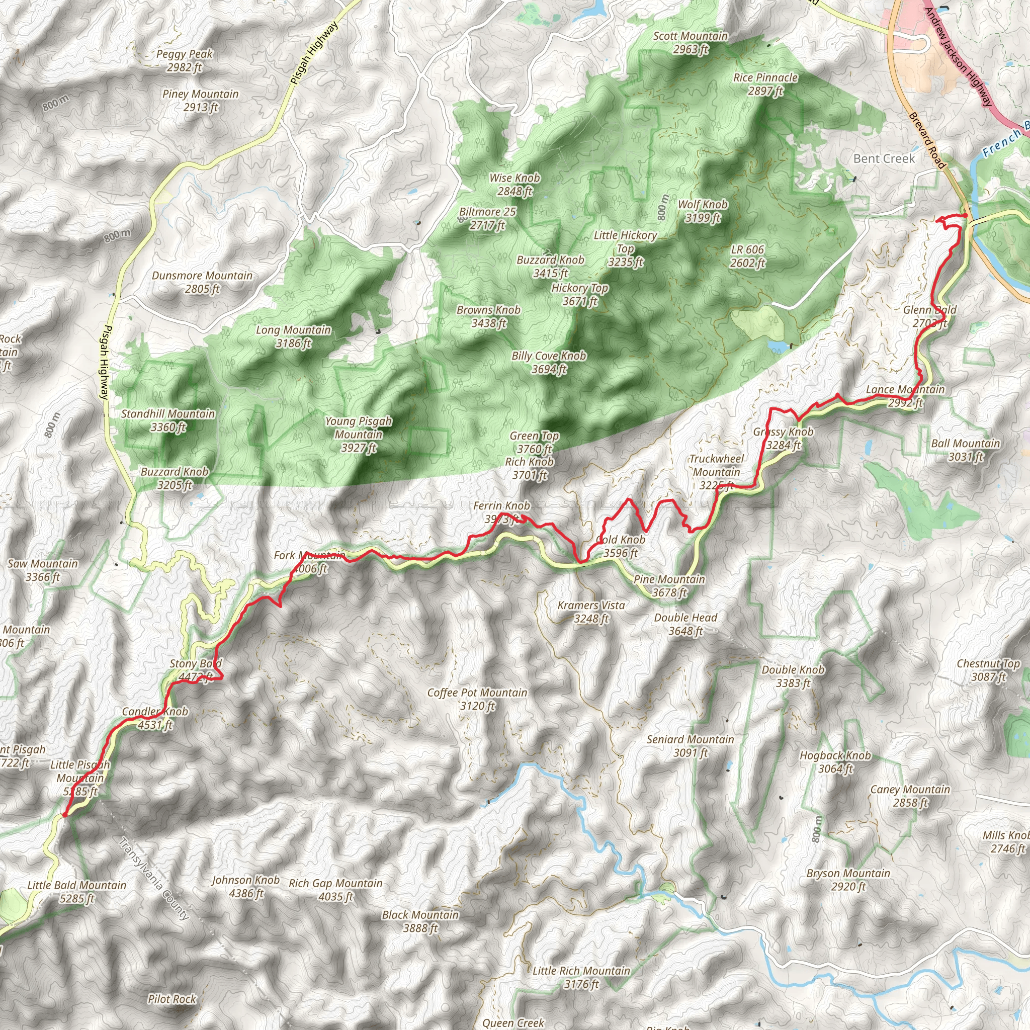 Shit-in Trail via Little Pisgah Mountain and Ferrin Knob mobile static map