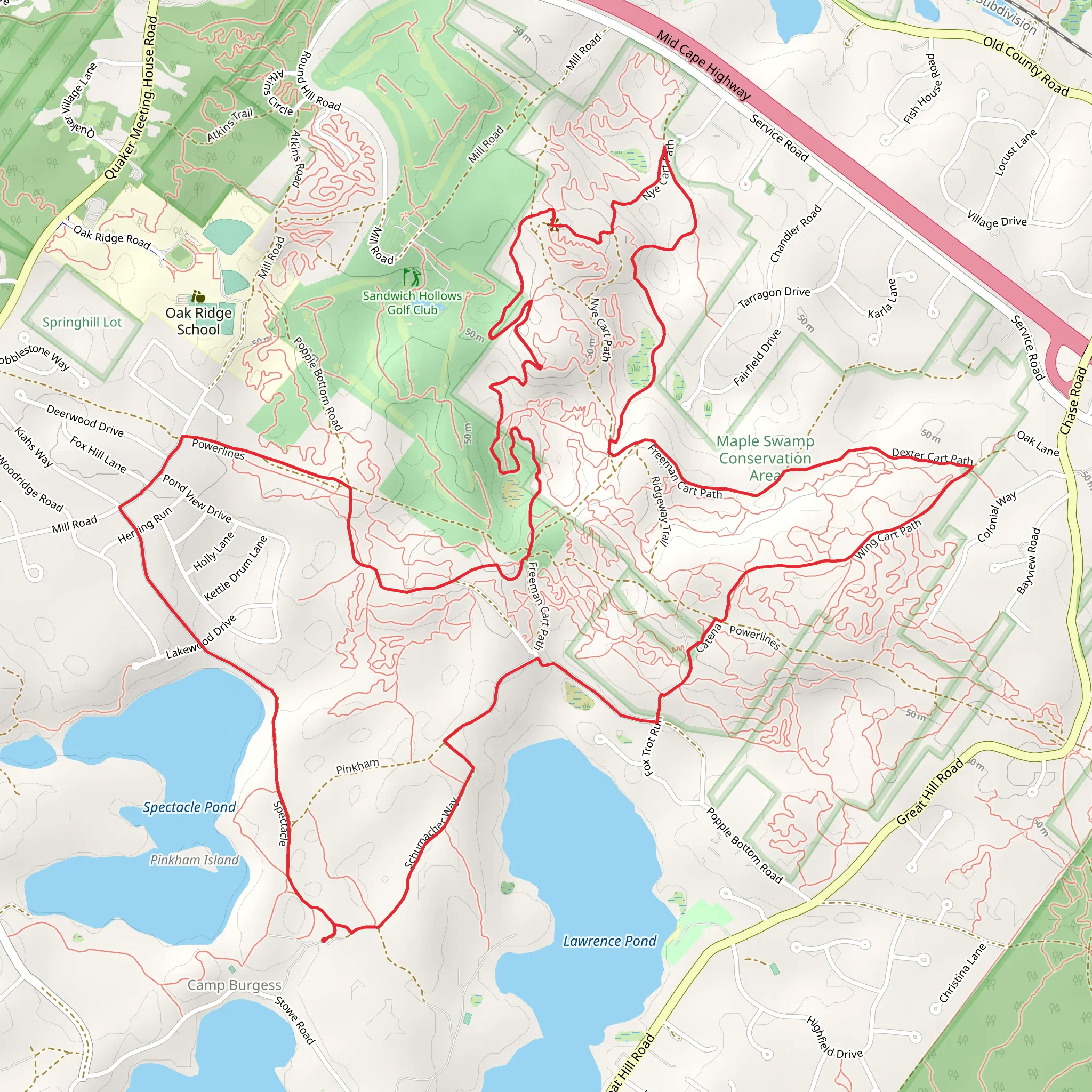 Wing Cart Path, West South Hill and Kiah's Way Loop - Camp Burgess mobile static map