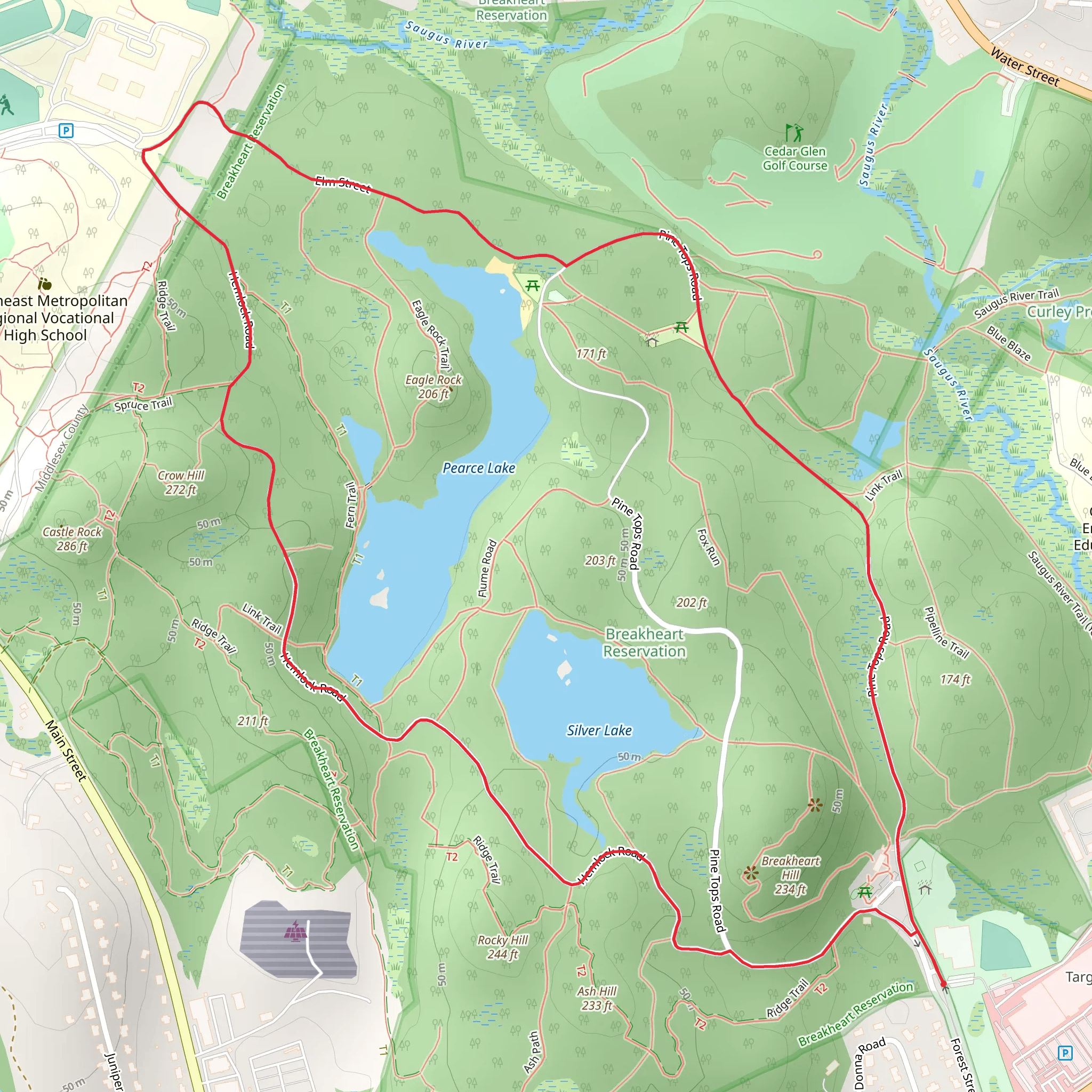 Pearce Lake and Upper Pond Loop Trail - Pine Tops Road mobile static map