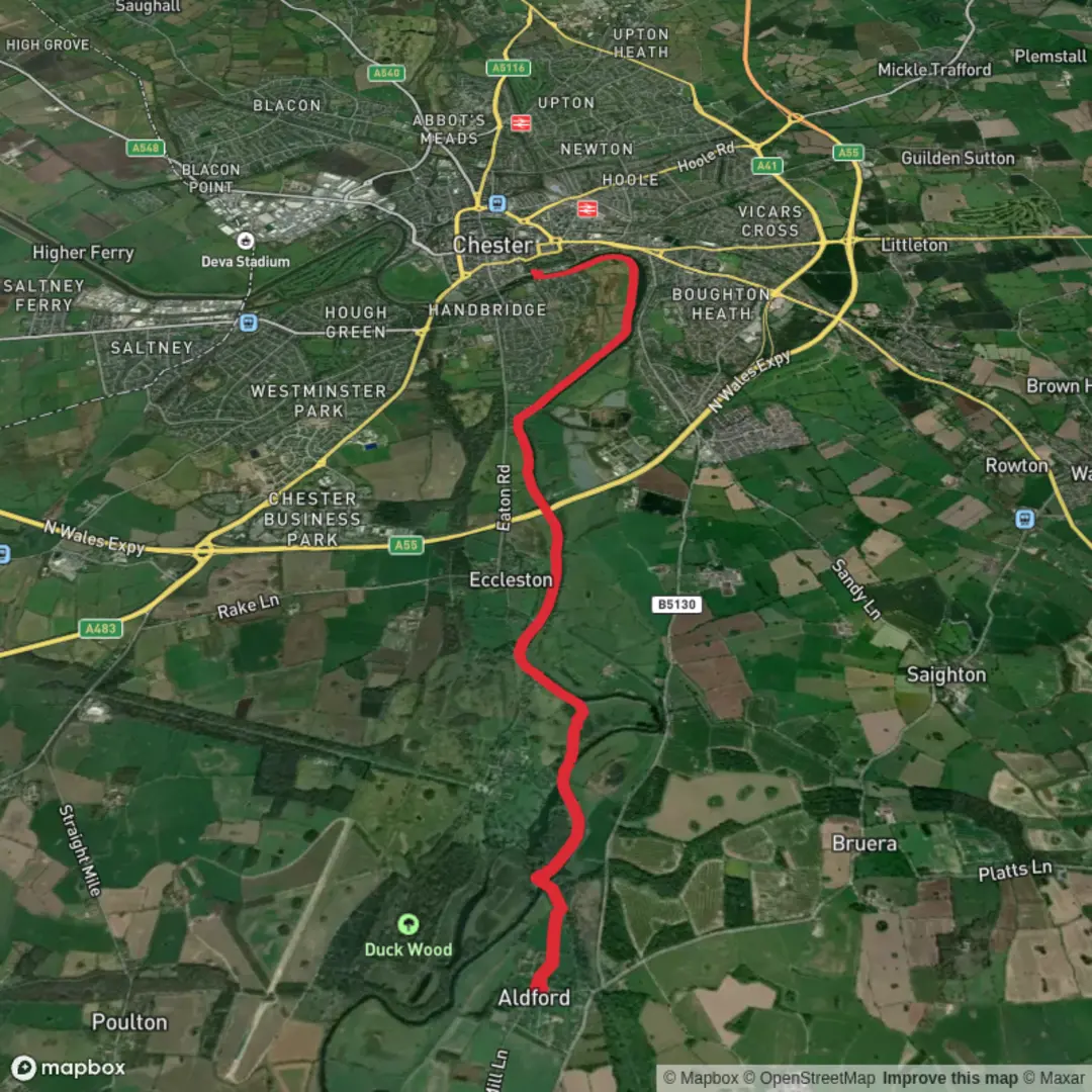 An image depicting the trail Aldford to Chester and its surrounding area.