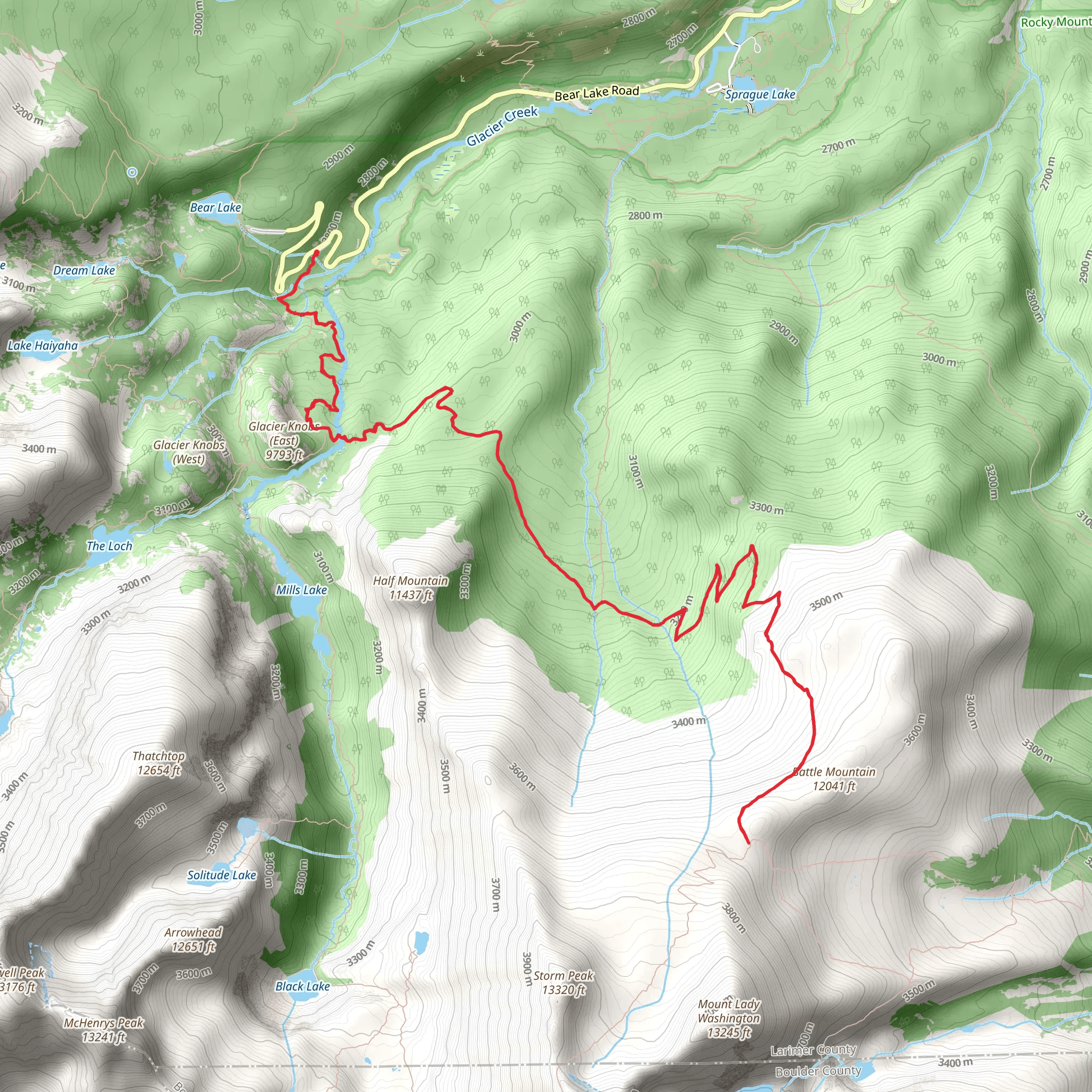 North Longs Peak via Loch Vale Trail mobile static map