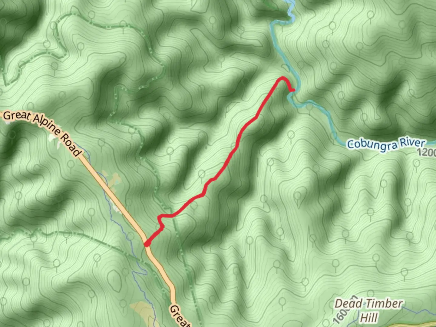 An image depicting the trail Brandy Creek Mine to Cobungra River Walk and its surrounding area.