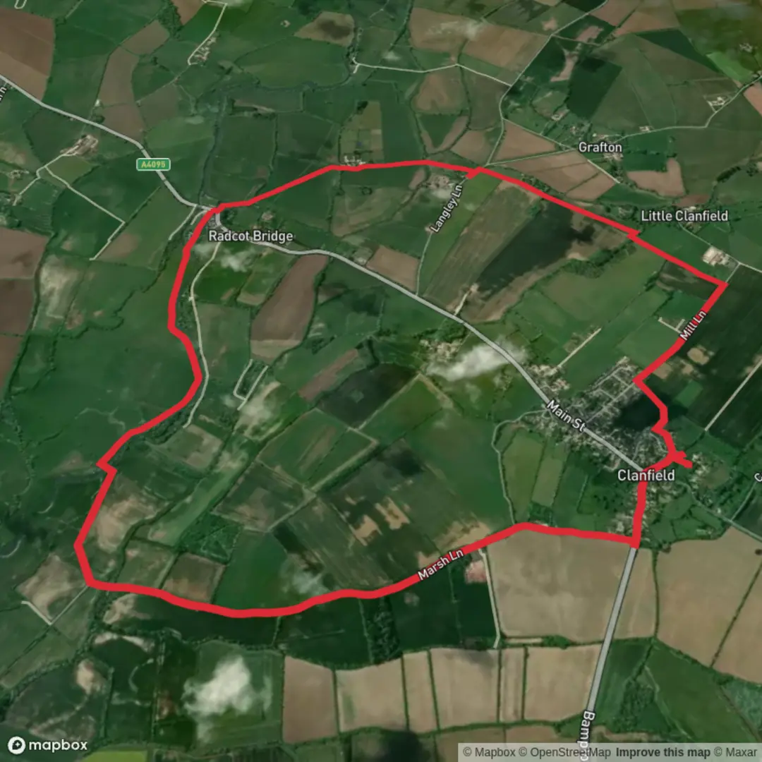 An image depicting the trail Clanfield - Radcot Loop and its surrounding area.