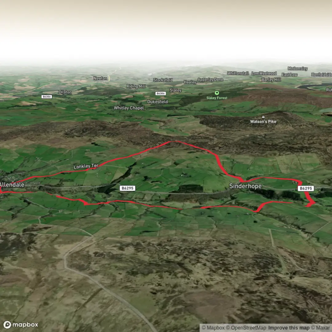 An image depicting the trail Allendale Town / Sinderhope 2026 and its surrounding area.