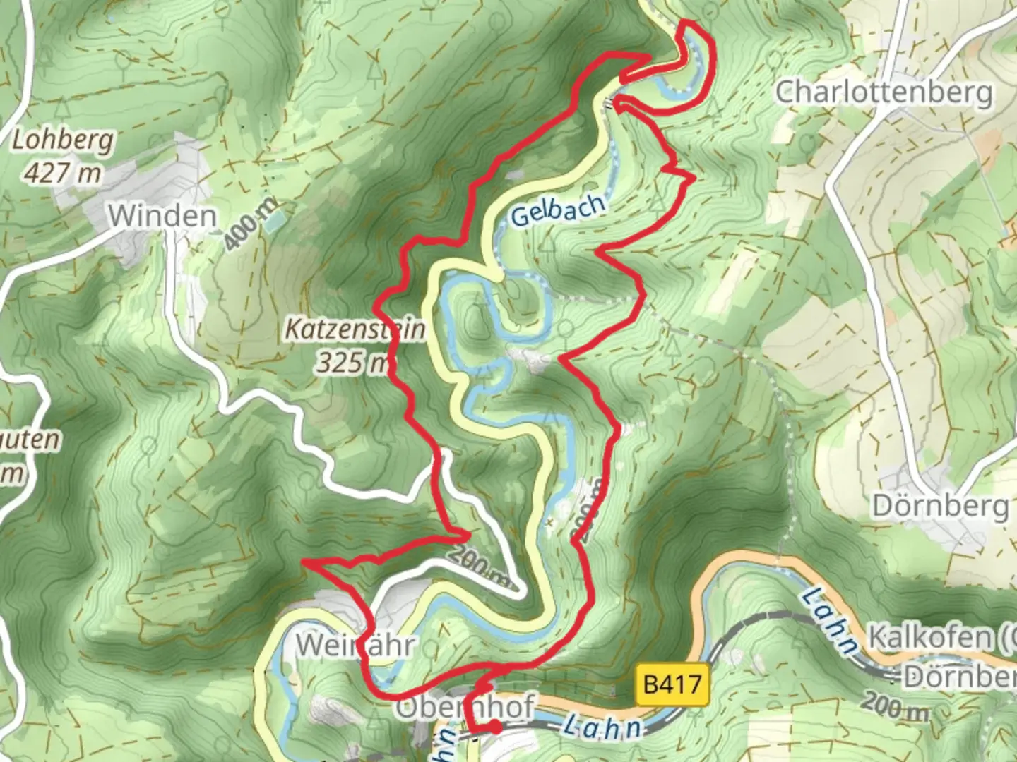 An image depicting the trail Gelbachhoehen Tour and its surrounding area.
