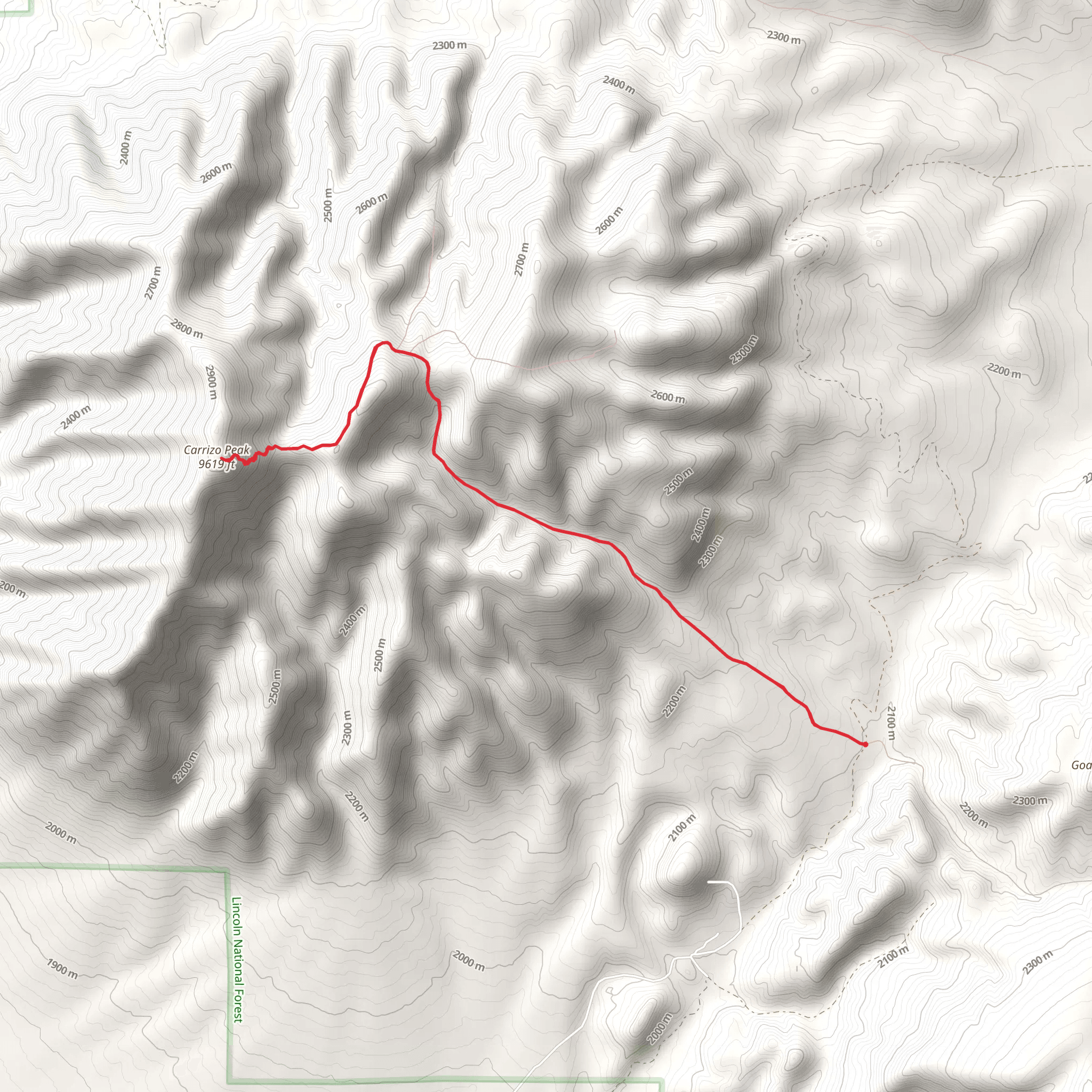 Carrizo Mountain via Johnnie Canyon Trail and Carrizo Peak Trail mobile static map