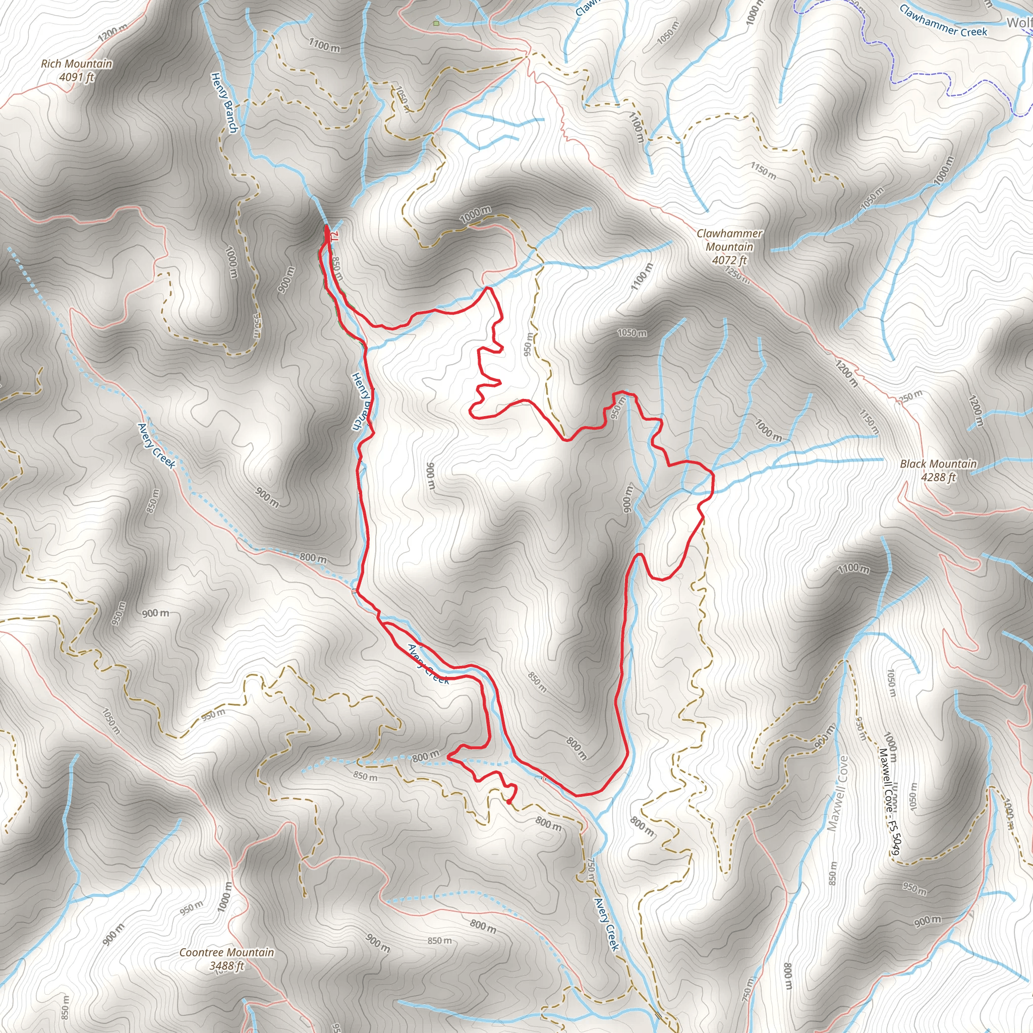 Buckhorn Gap, Clawhammer Cove and Avery Creek Loop mobile static map