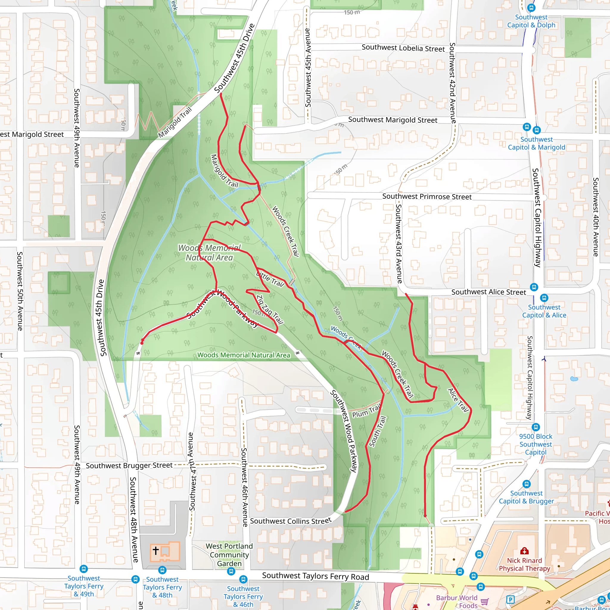 Southwest Wood Parkway, Zig Zag Trail and Woods Creek Trail mobile static map