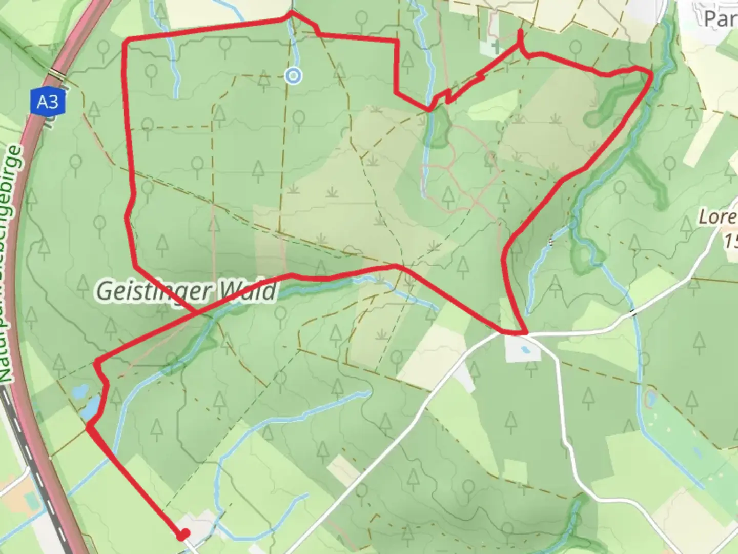 An image depicting the trail Liegende Eiche Schnitzbaum and Geistinger Wald Loop and its surrounding area.